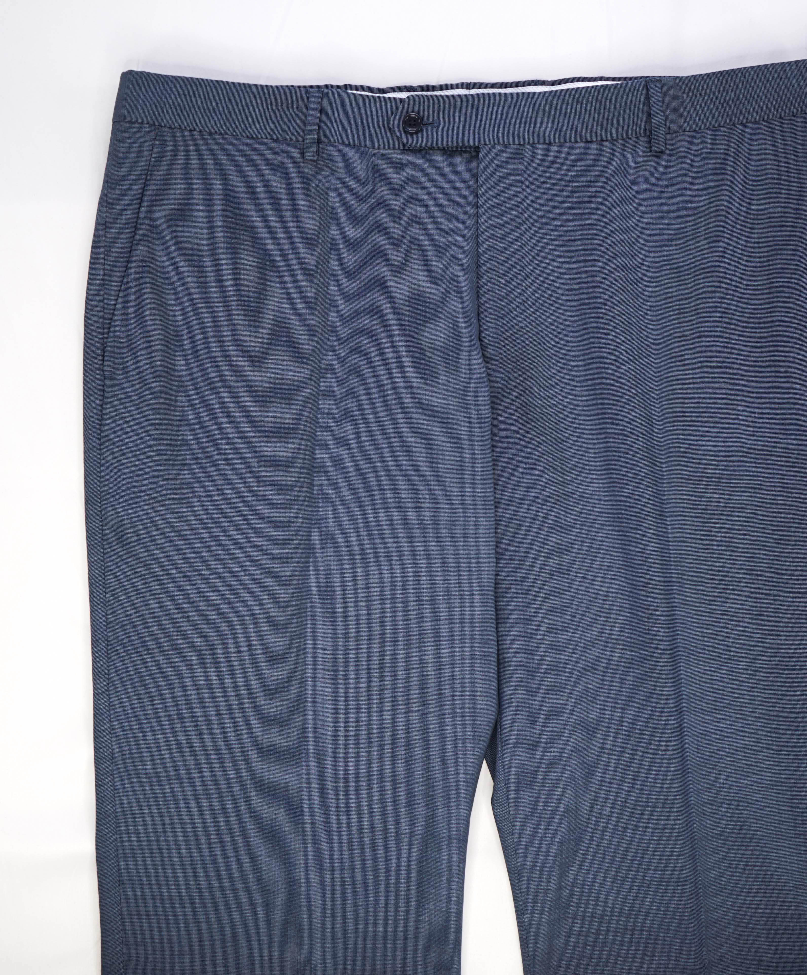 SAKS FIFTH AVE -Blue Birdseye "MODERN" Wool MADE IN ITALY Flat Front Pants- 42W