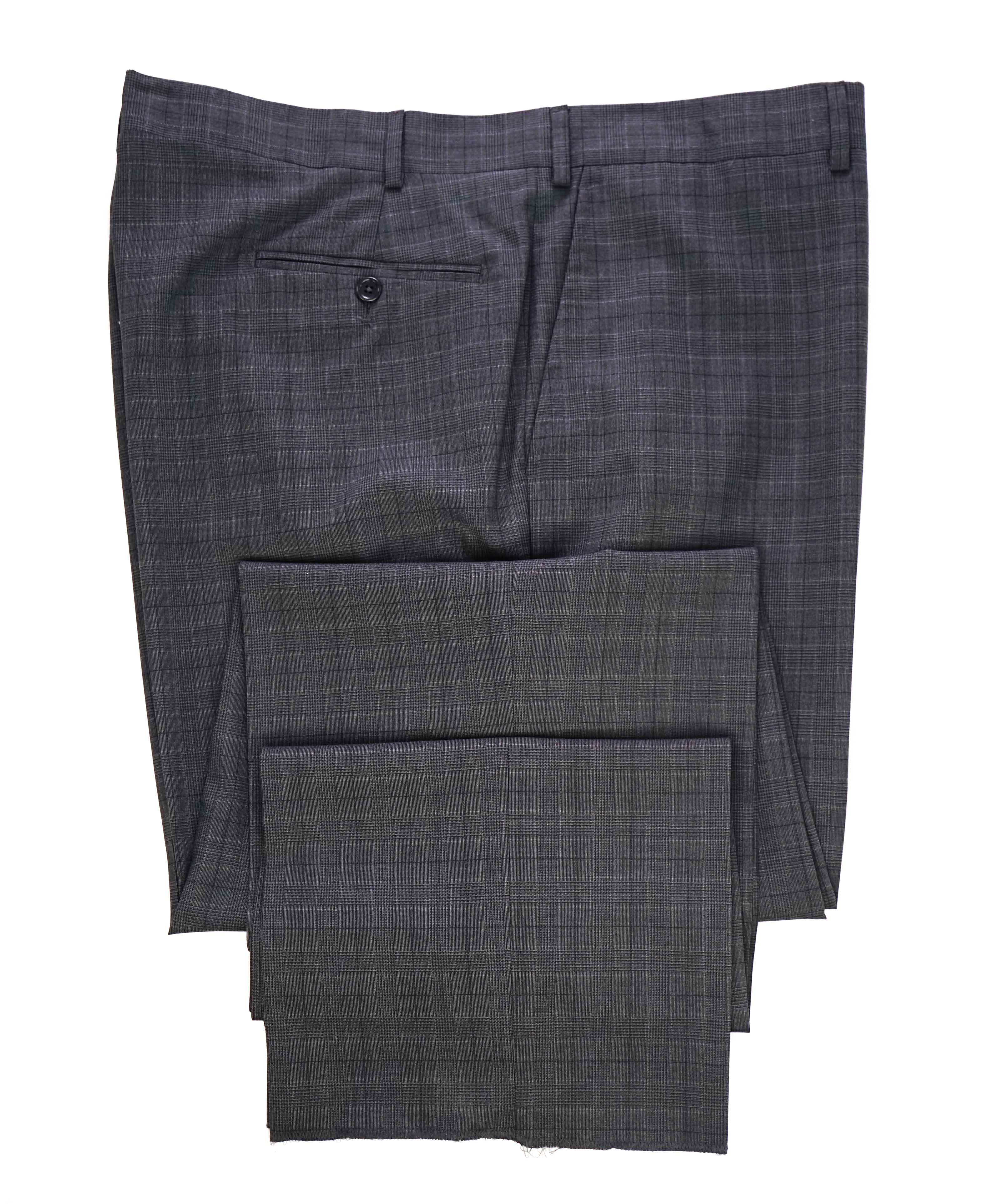 SAKS FIFTH AVE -Gray Check "Classic" Wool MADE IN ITALY Flat Front Pants- 46W