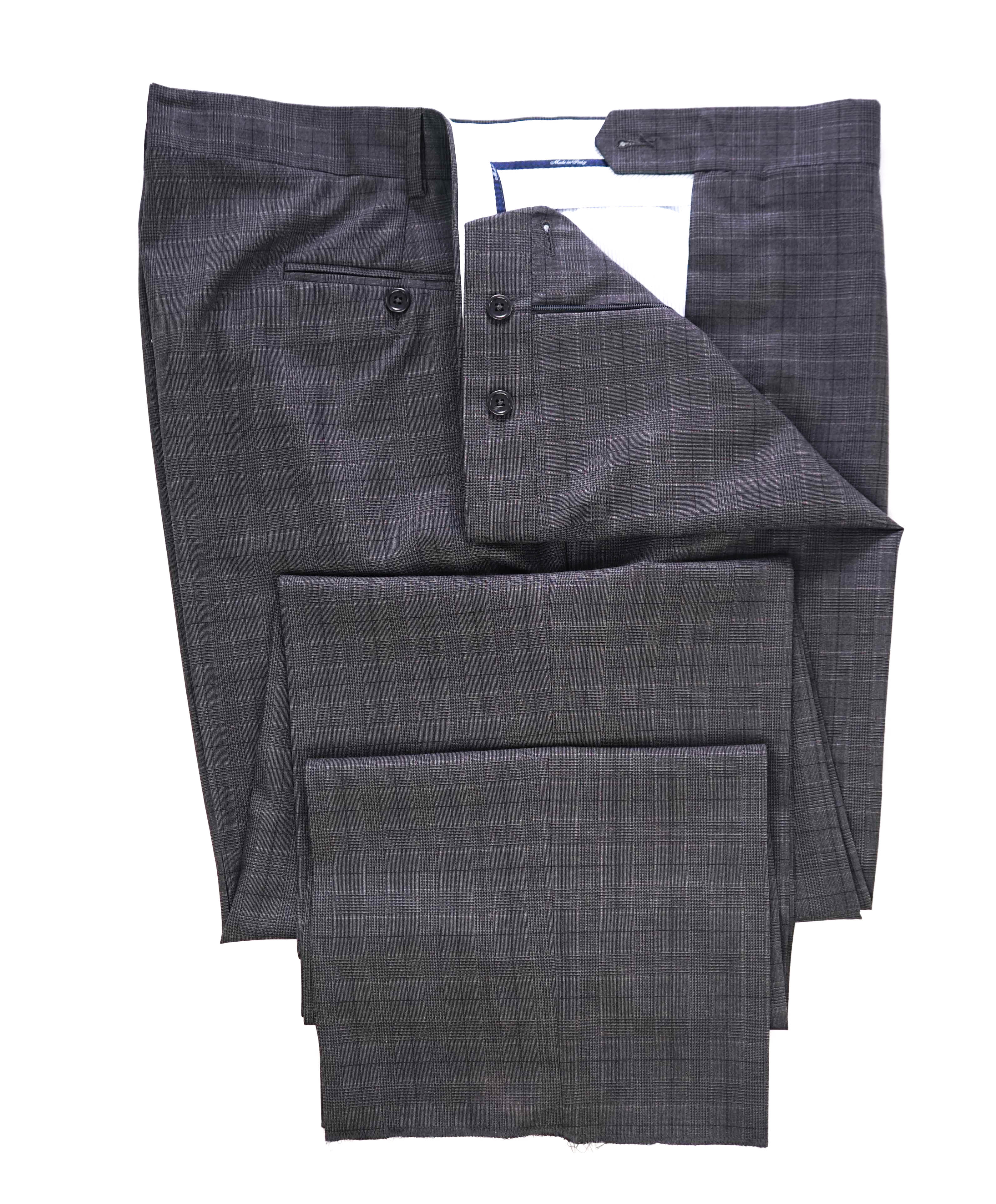 SAKS FIFTH AVE -Gray Check "Classic" Wool MADE IN ITALY Flat Front Pants- 46W