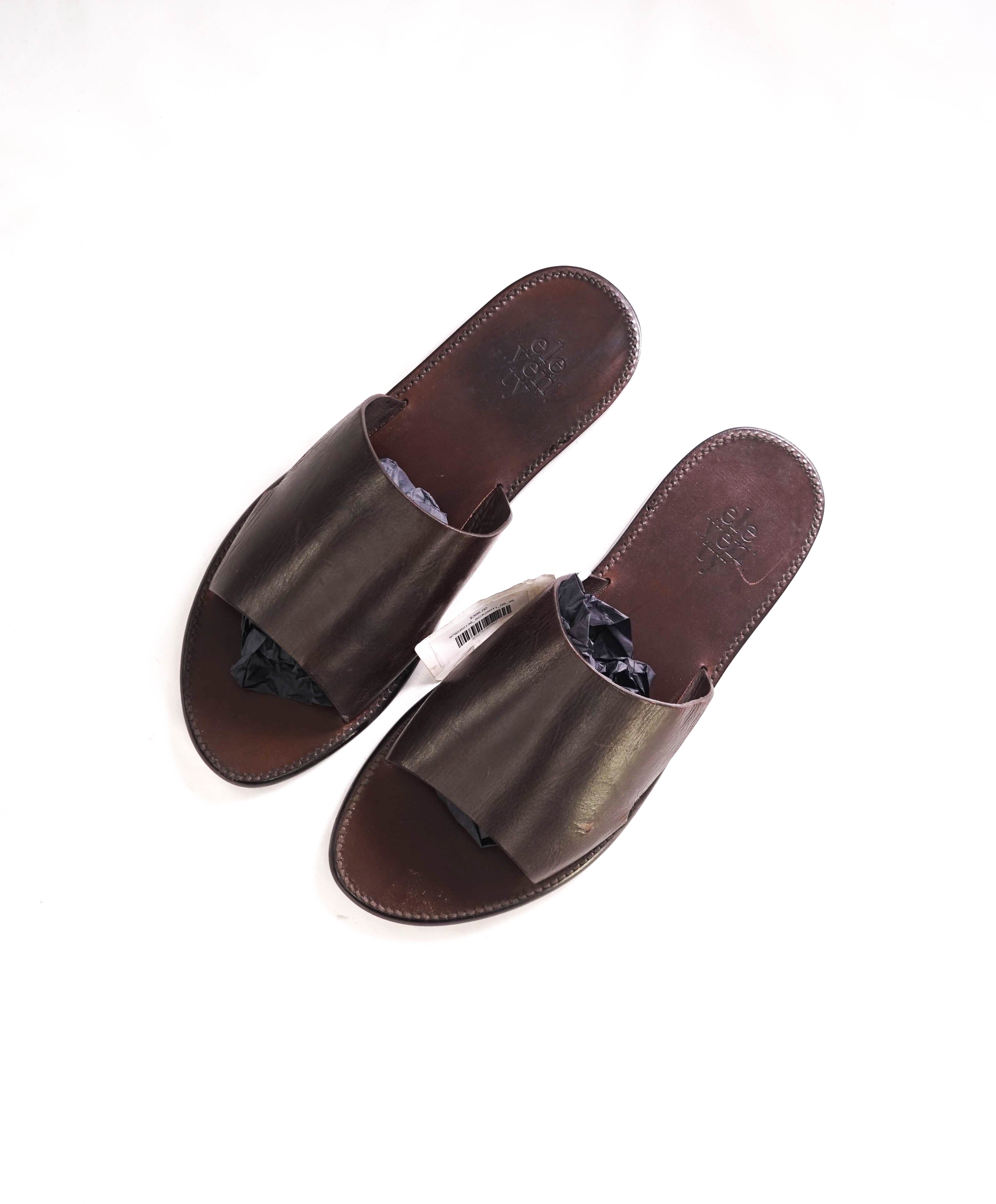 $395 ELEVENTY - Full Leather Brown Slide Sandals Made In Italy - 12 US (45EU)