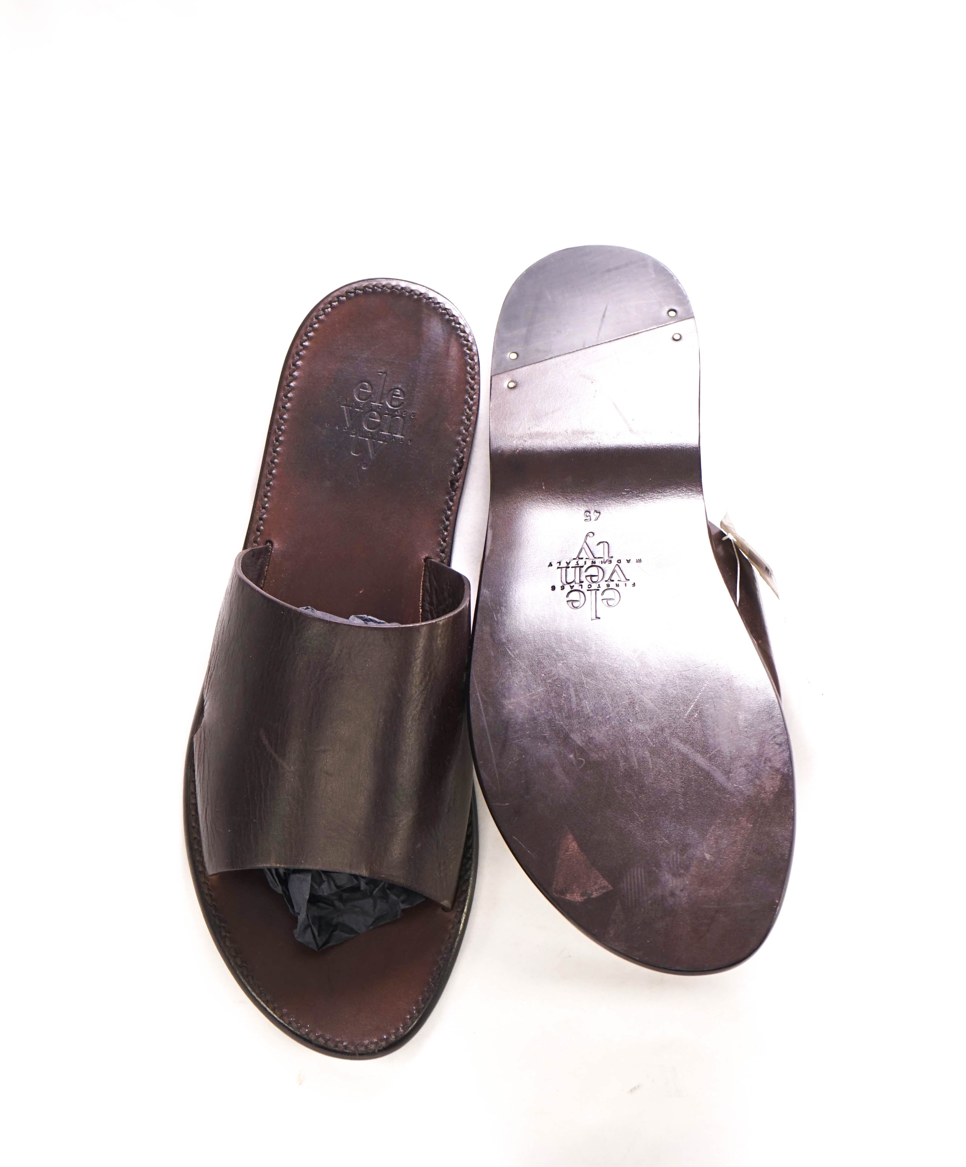 $395 ELEVENTY - Full Leather Brown Slide Sandals Made In Italy - 12 US (45EU)