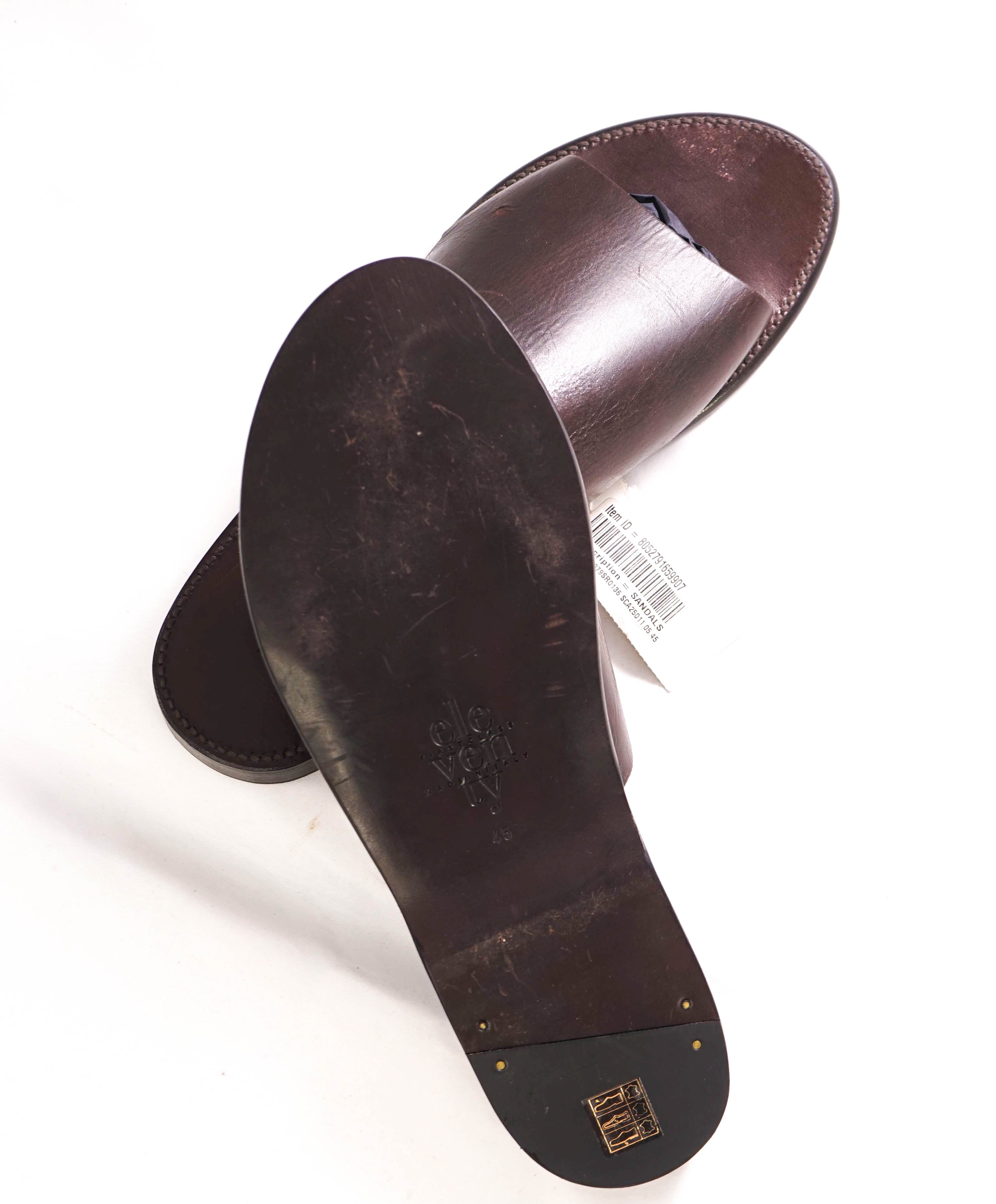 $395 ELEVENTY - Full Leather Brown Slide Sandals Made In Italy - 12 US (45EU)