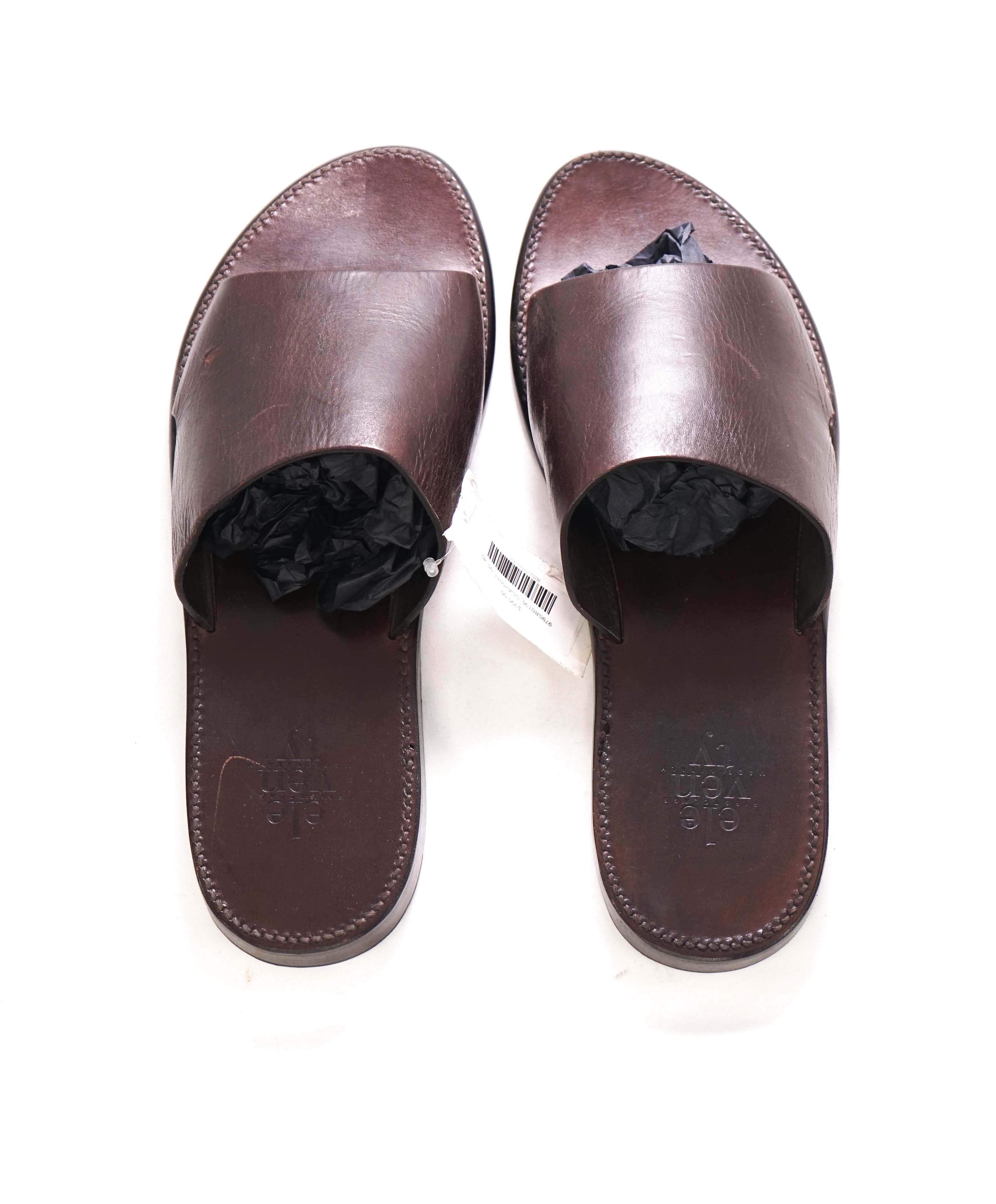 $395 ELEVENTY - Full Leather Brown Slide Sandals Made In Italy - 12 US (45EU)