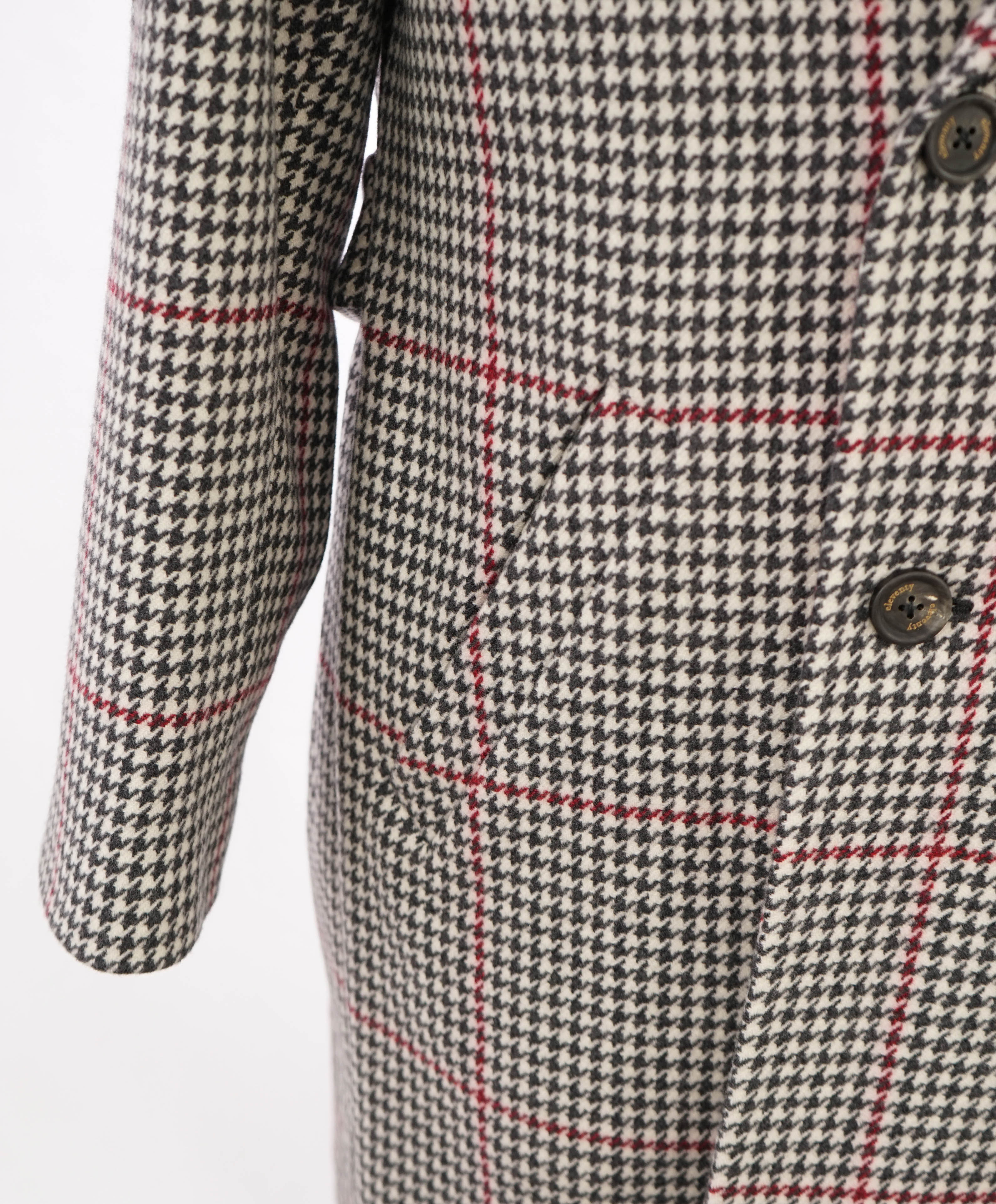 $2,250 ELEVENTY - Ivory/Black/Red Houndstooth CASHMERE/Wool Coat - 38R (48 EU)