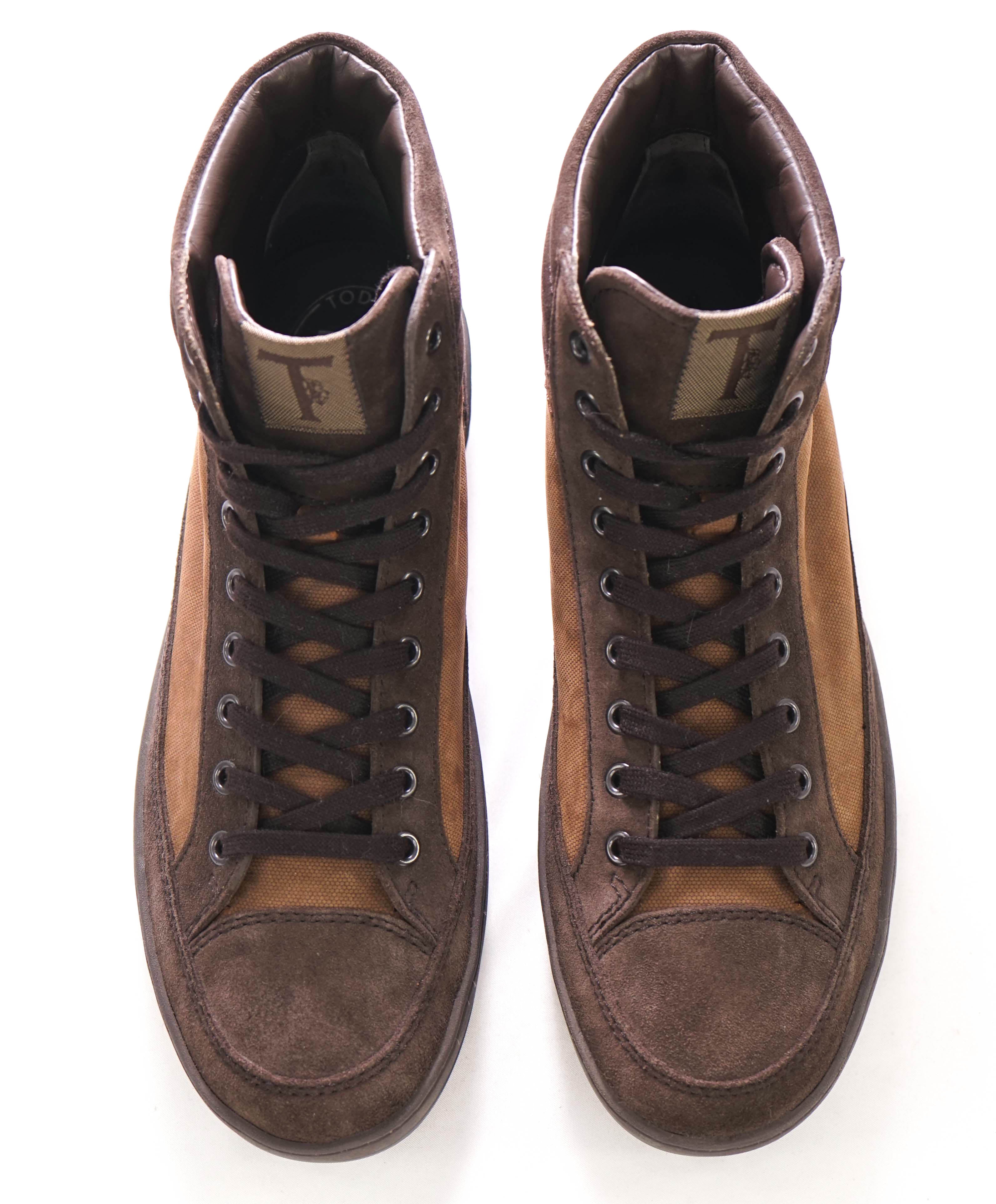 TOD’S - Brown Mixed Media High Top Logo Sneakers - 7.5US (6.5T)