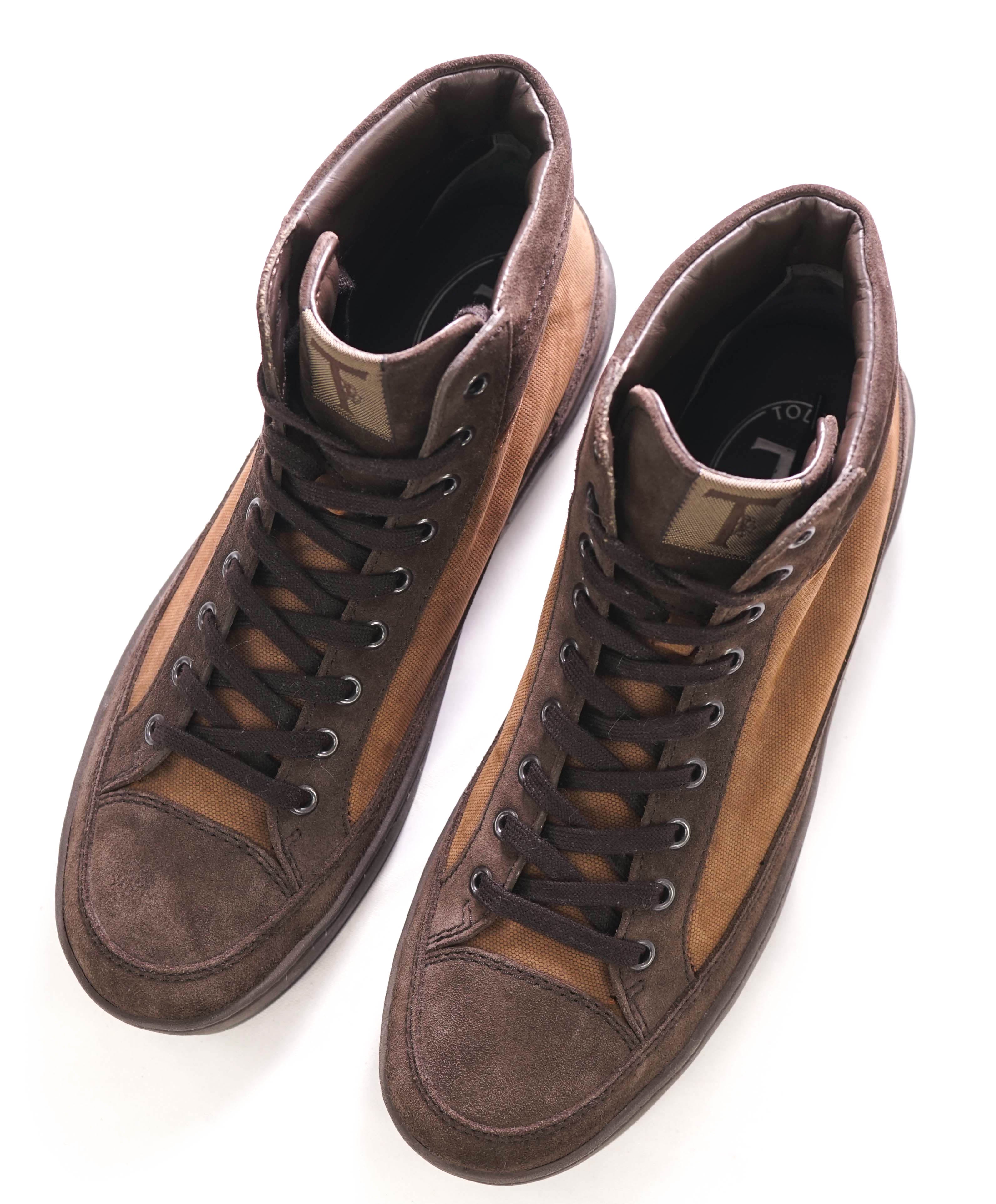 TOD’S - Brown Mixed Media High Top Logo Sneakers - 7.5US (6.5T)