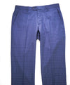 SAKS FIFTH AVE - Blue "SLIM" Check WOOL MADE IN ITALY Flat Front Dress Pants - 38W