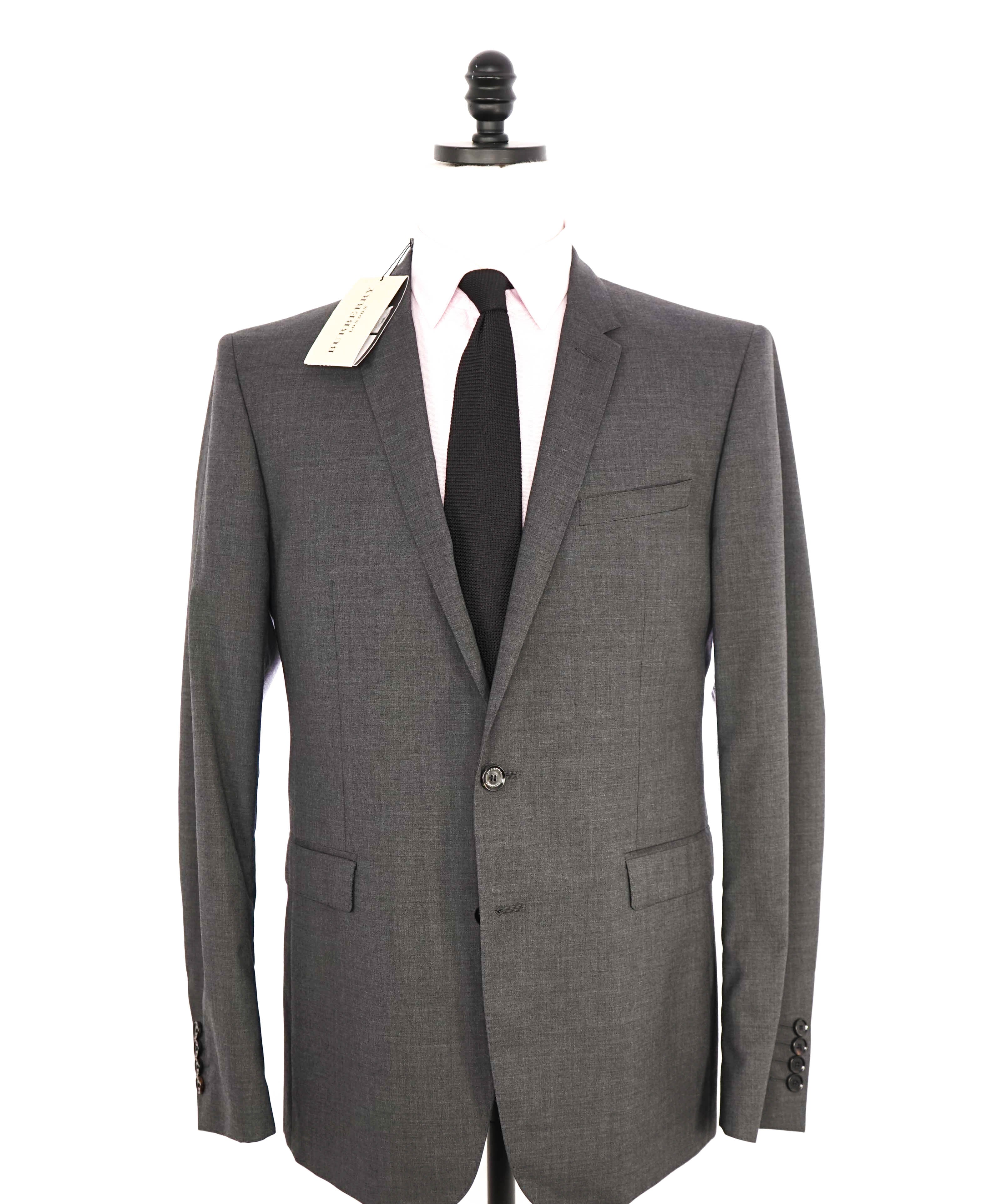 $2,395 BURBERRY LONDON - Made In Italy Wool Textured Gray "MILBURY" LOGO Suit - 44R