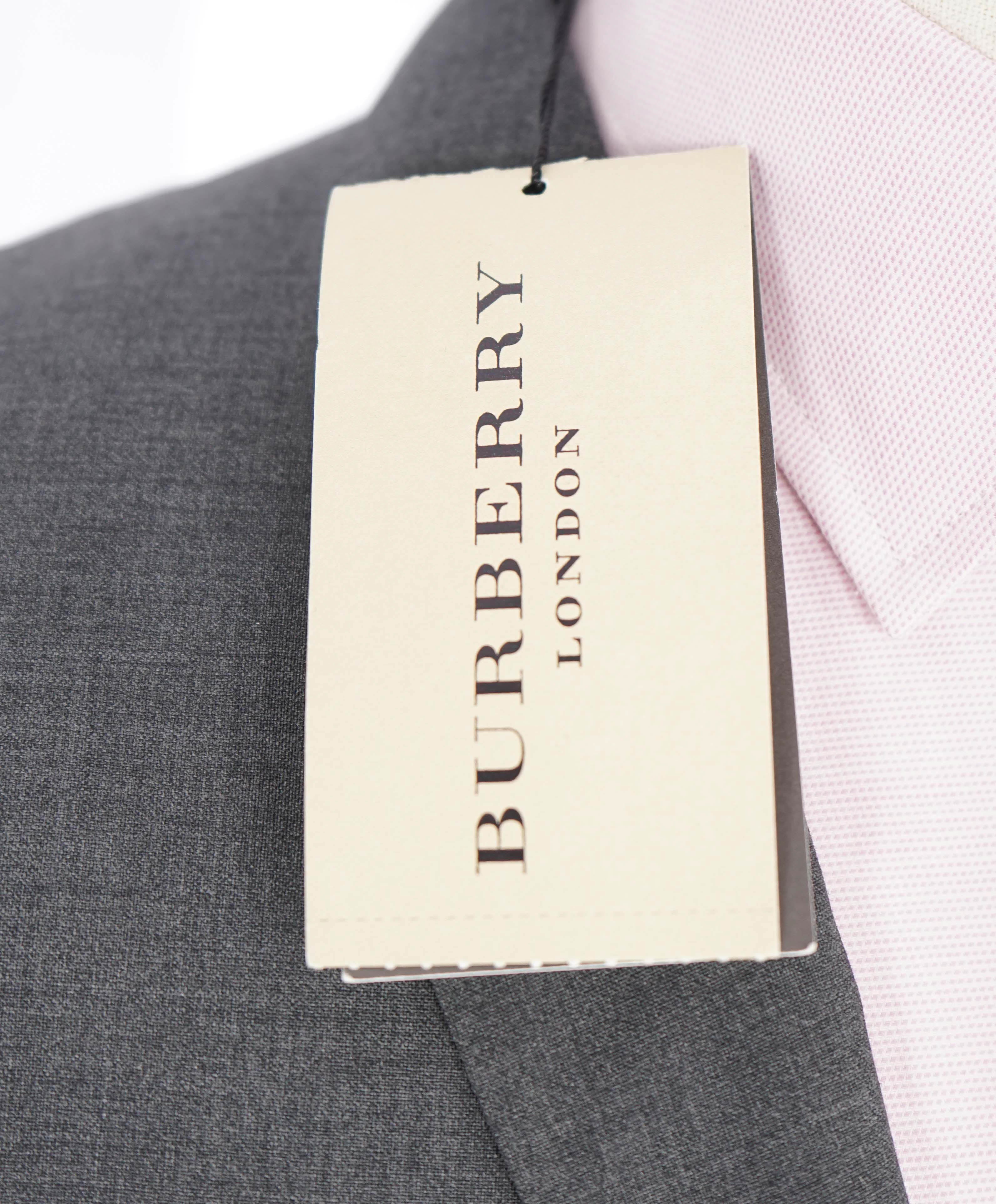 $2,395 BURBERRY LONDON - Made In Italy Wool Textured Gray "MILBURY" LOGO Suit - 44R