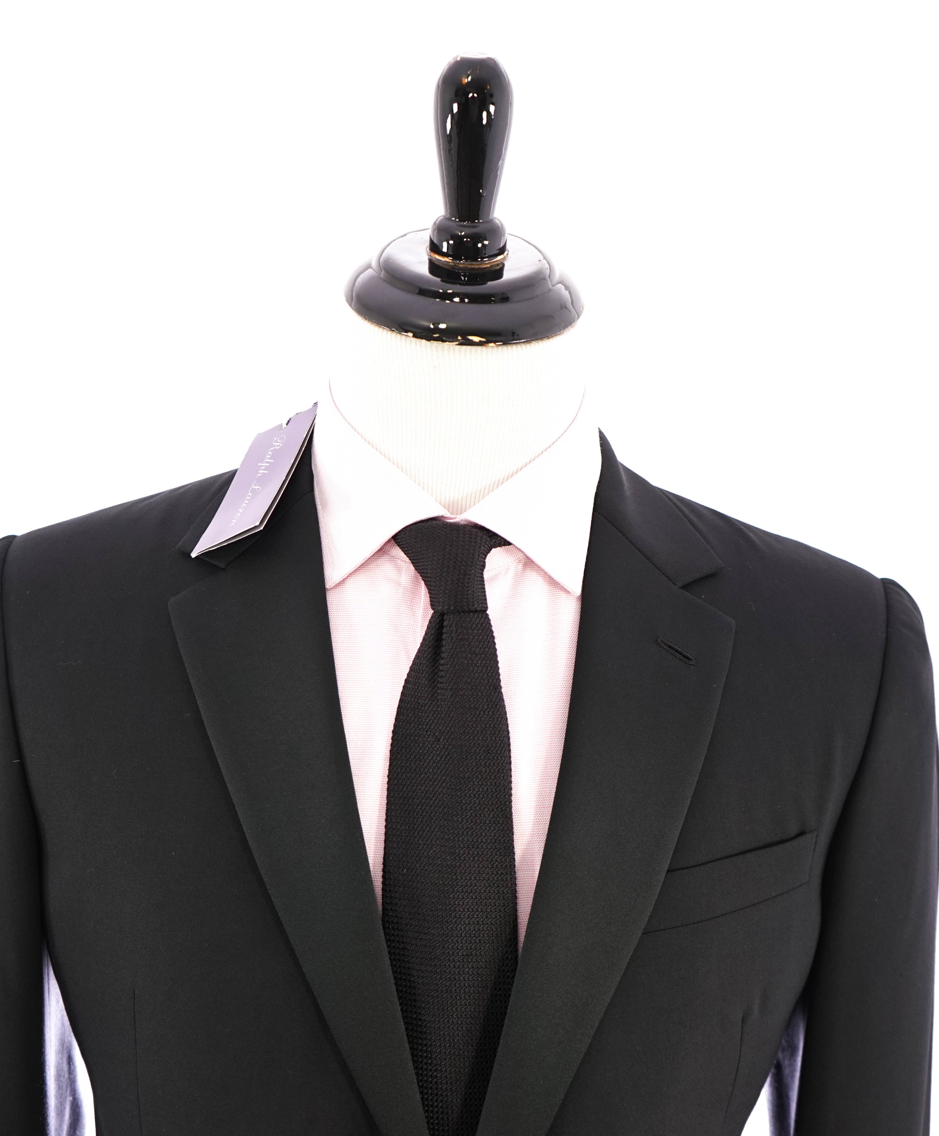 RALPH LAUREN PURPLE LABEL - Notch Lapel Black Tuxedo Suit Side Tabs - 38S