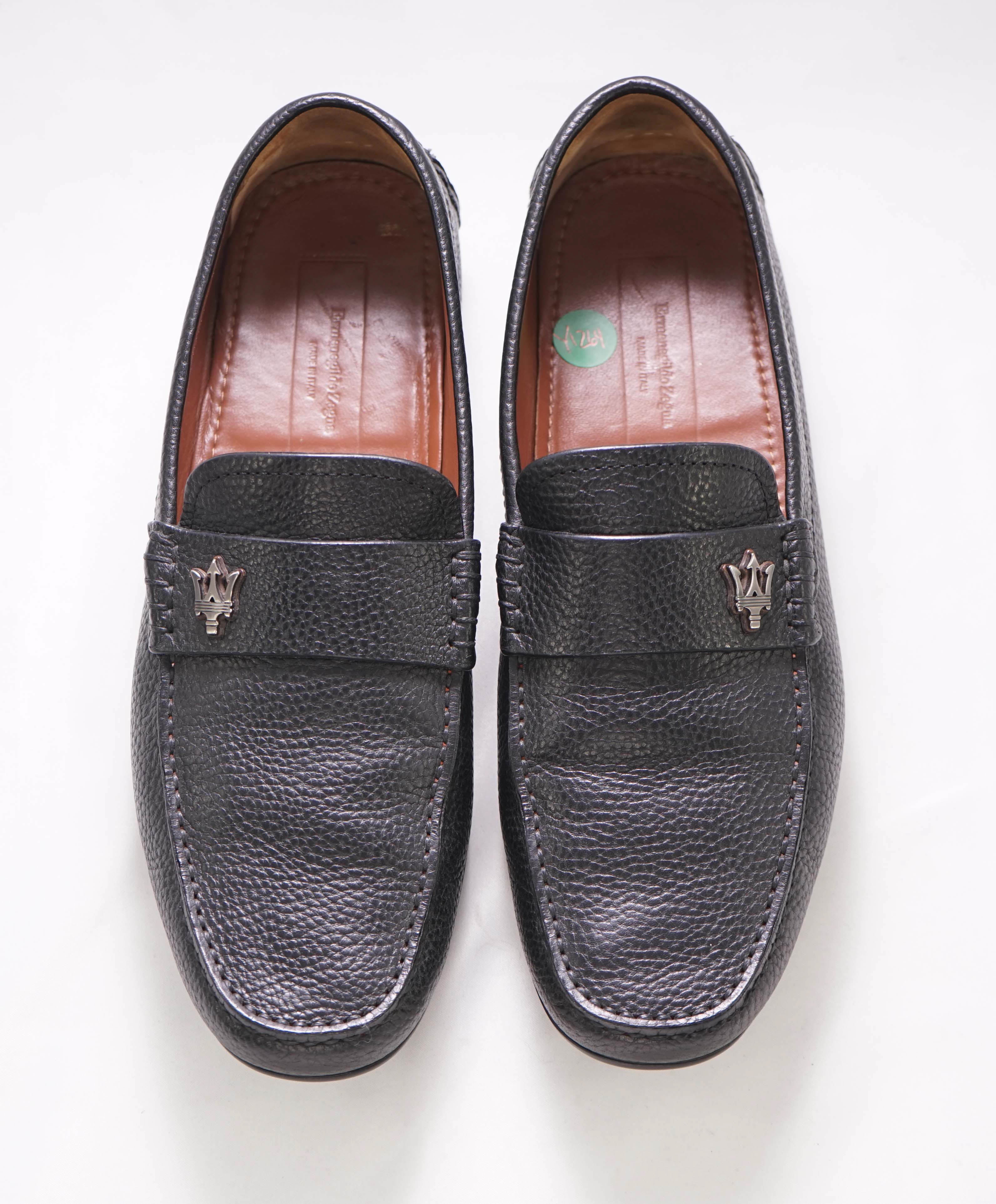 $960 ERMENEGILDO ZEGNA x MASERATI - Black Logo Loafers - 9 US