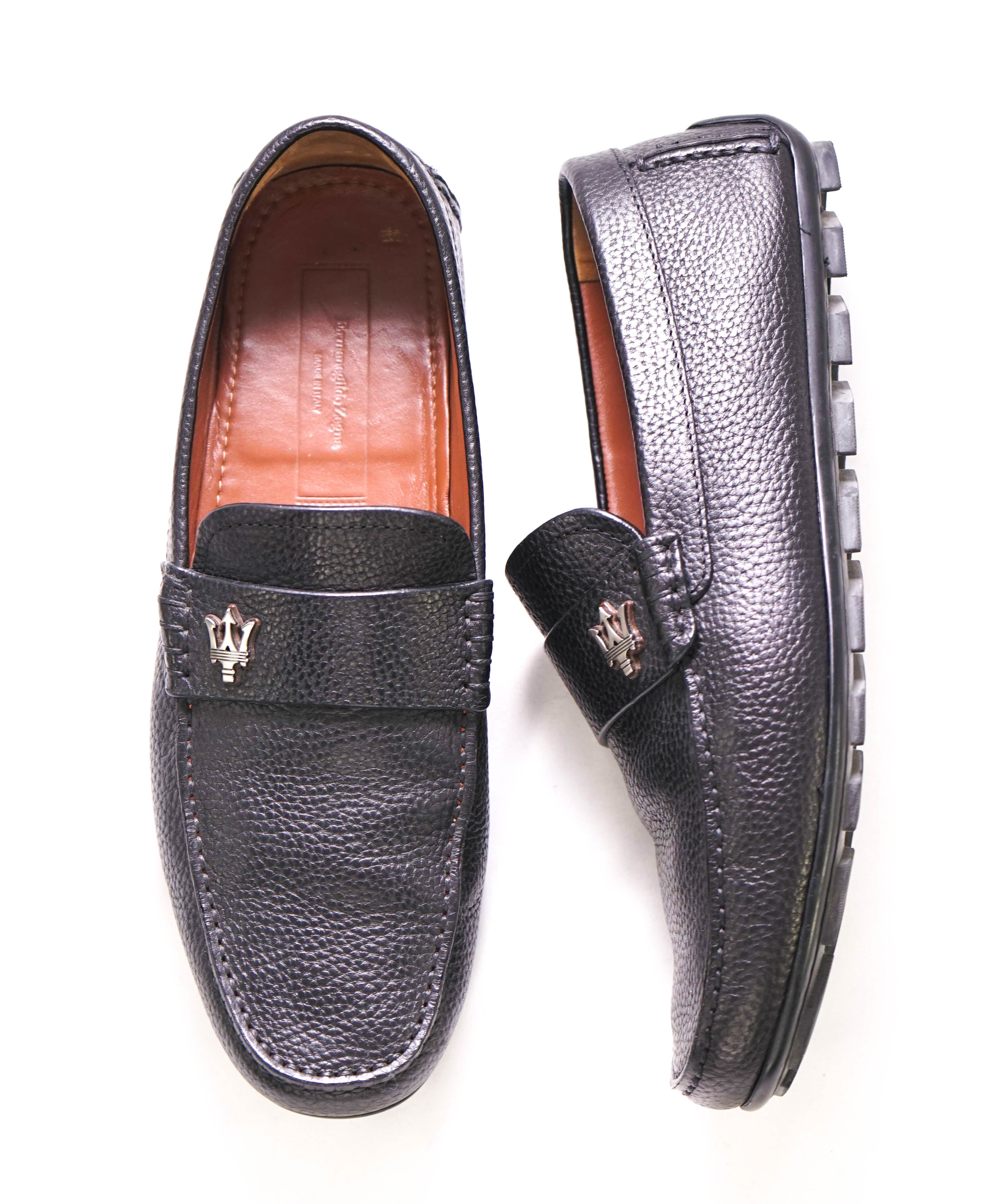 $960 ERMENEGILDO ZEGNA x MASERATI - Black Logo Loafers - 9 US