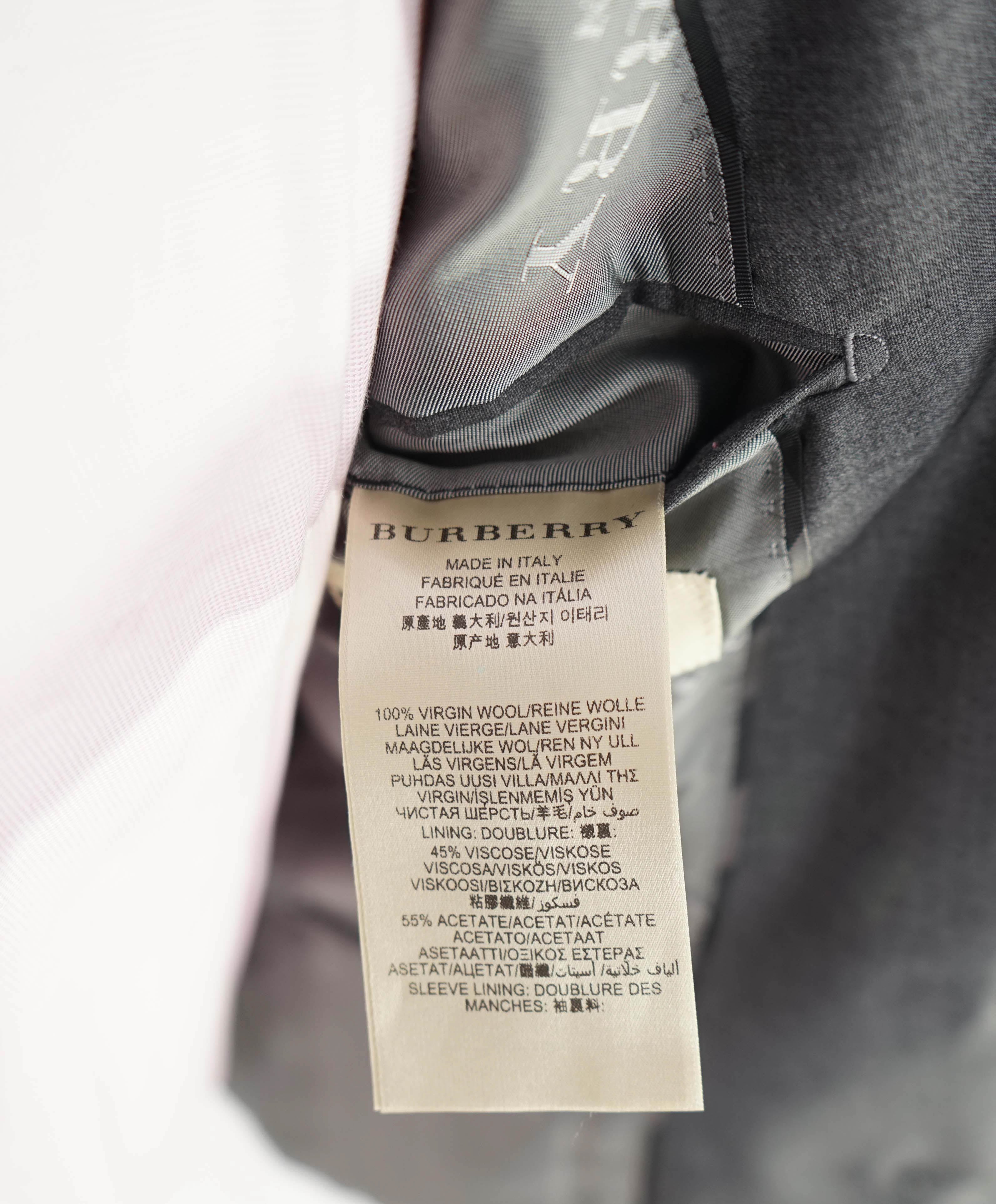 $2,395 BURBERRY LONDON - Made In Italy Wool Textured Gray "MILBURY" LOGO Suit - 44R