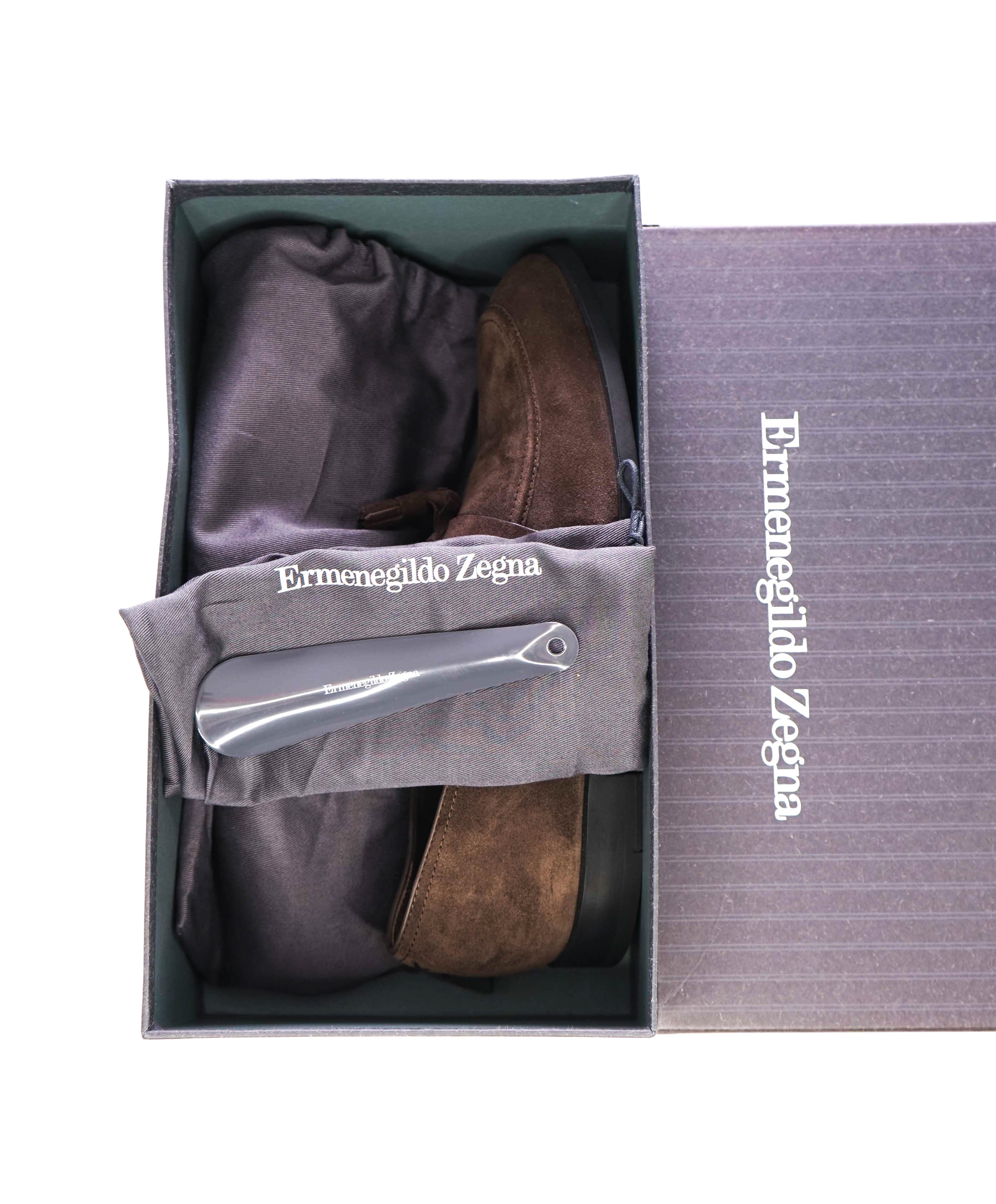 $950 ERMENEGILDO ZEGNA COUTURE - Brown Suede Tassel Loafers - 11.5 US (10.5 EU)