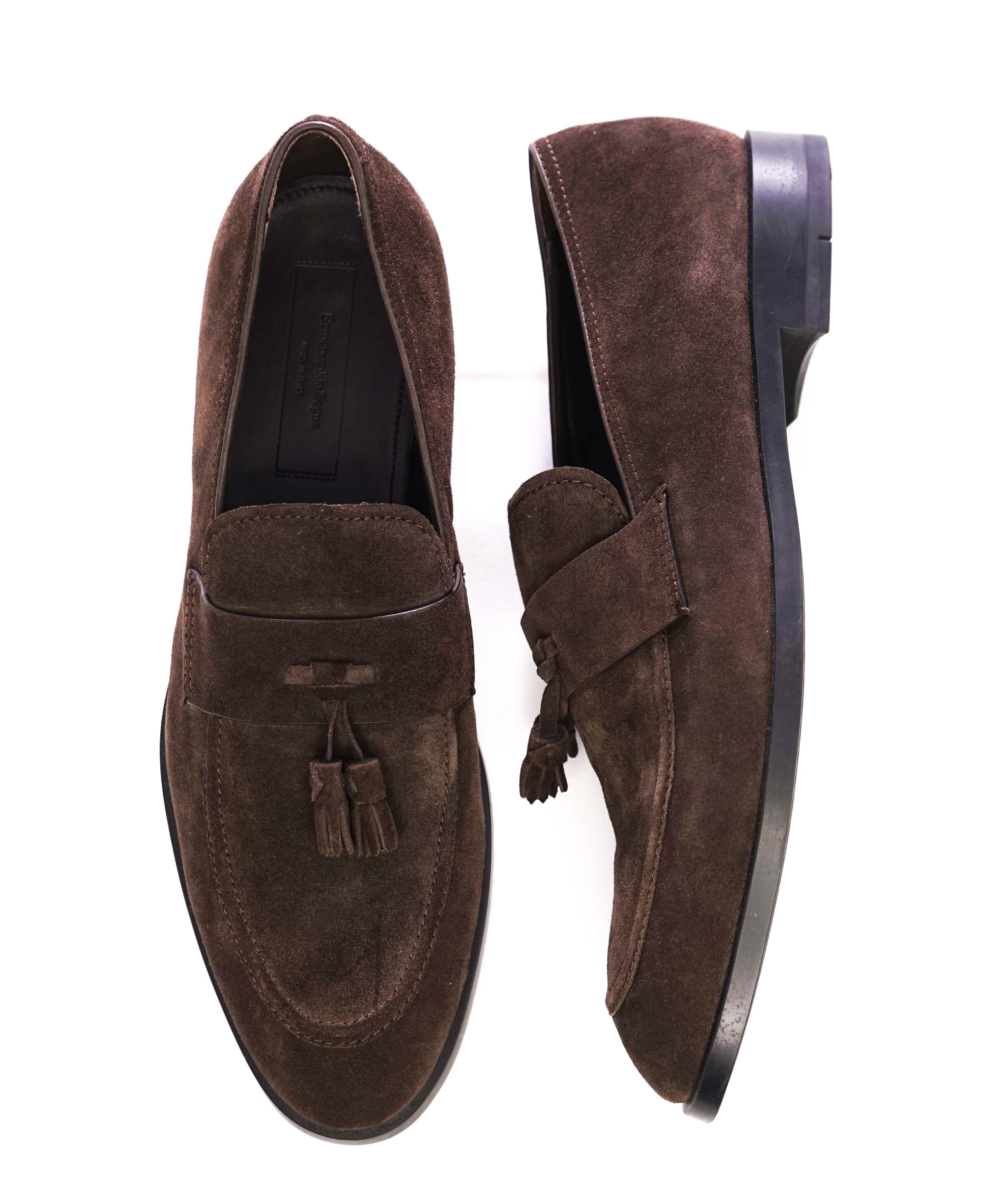 $950 ERMENEGILDO ZEGNA COUTURE - Brown Suede Tassel Loafers - 11.5 US (10.5 EU)