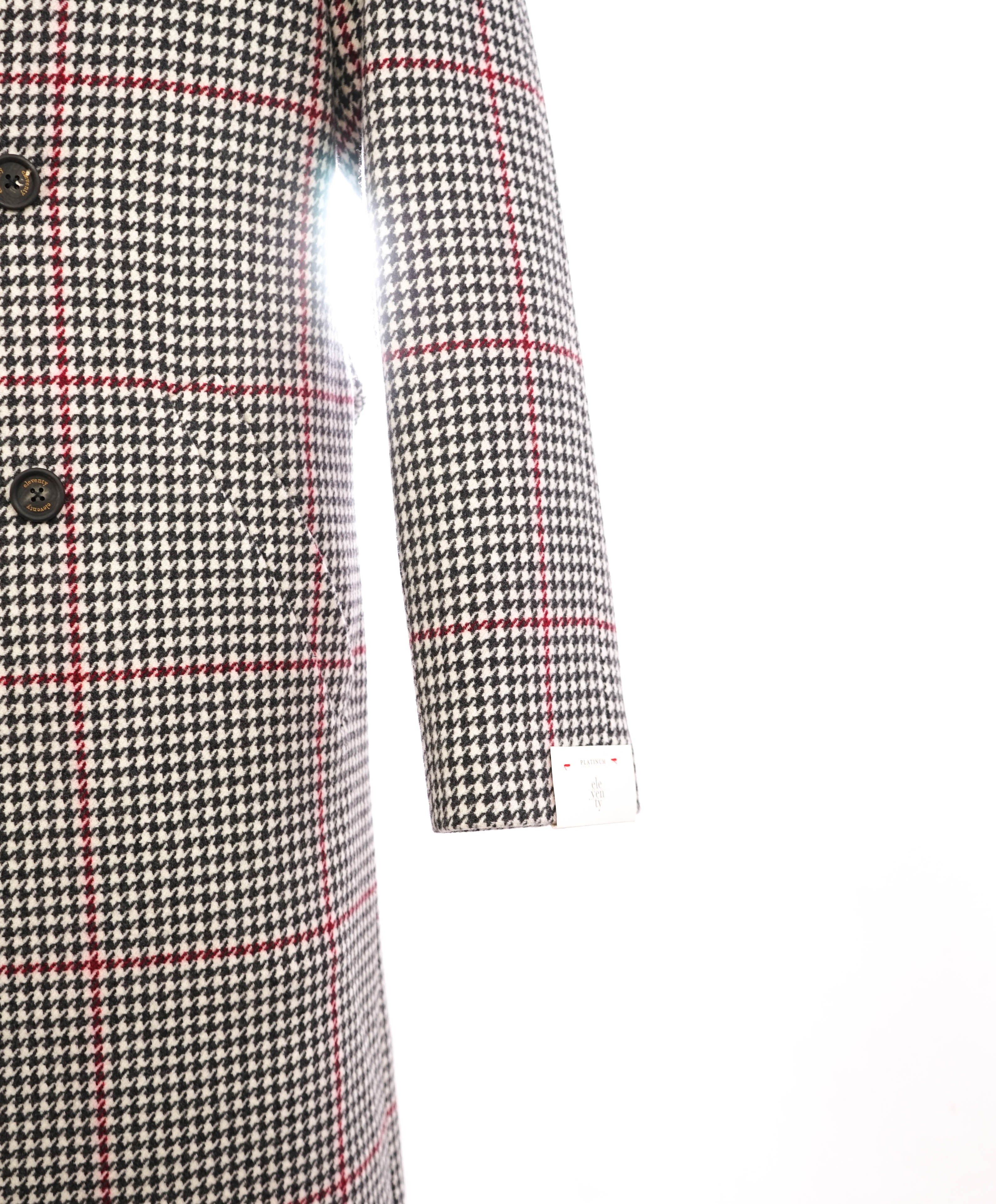 $2,250 ELEVENTY - Ivory/Black/Red Houndstooth CASHMERE/Wool Coat - 38R (48 EU)