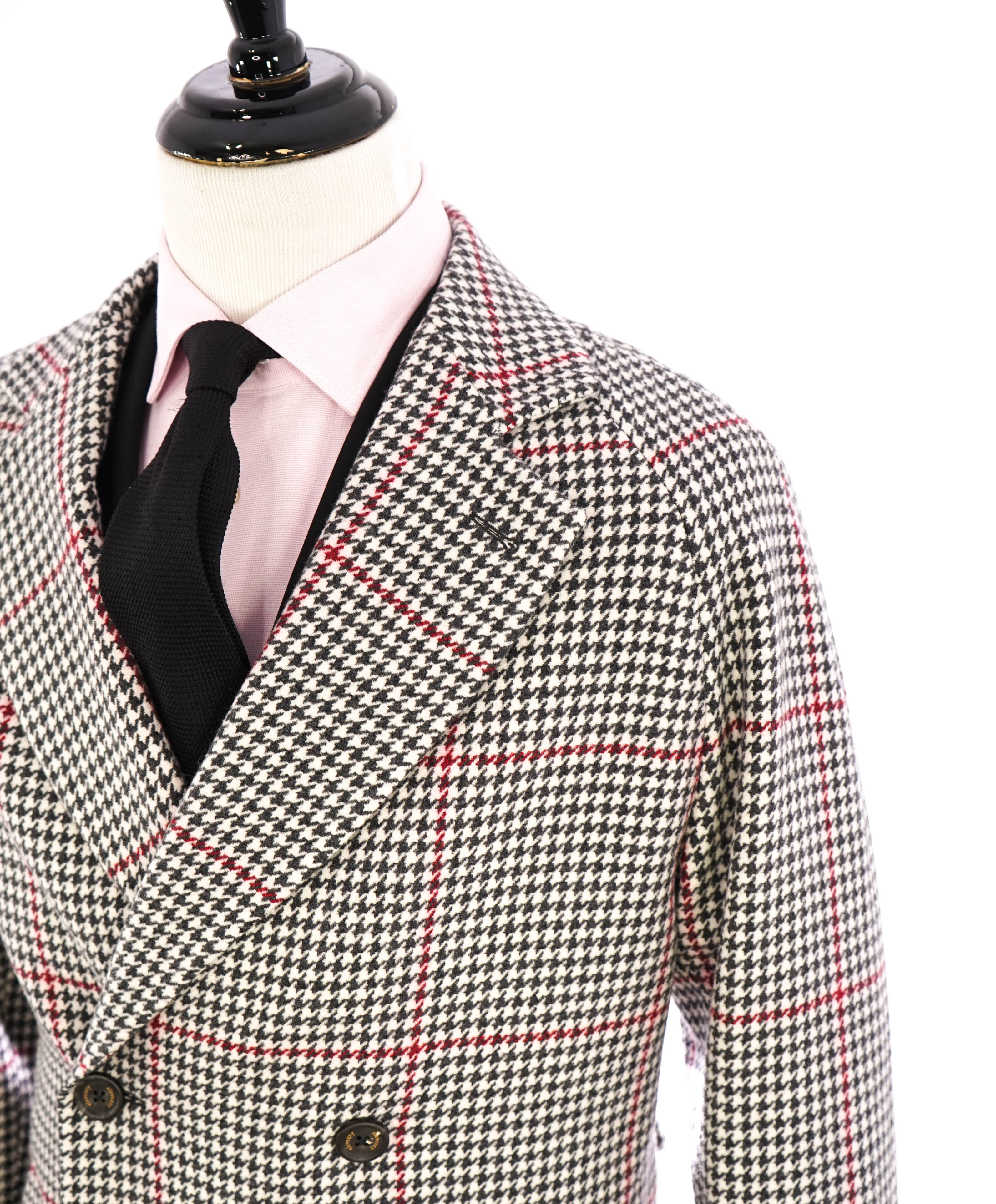 $2,250 ELEVENTY - Ivory/Black/Red Houndstooth CASHMERE/Wool Coat - 38R (48 EU)