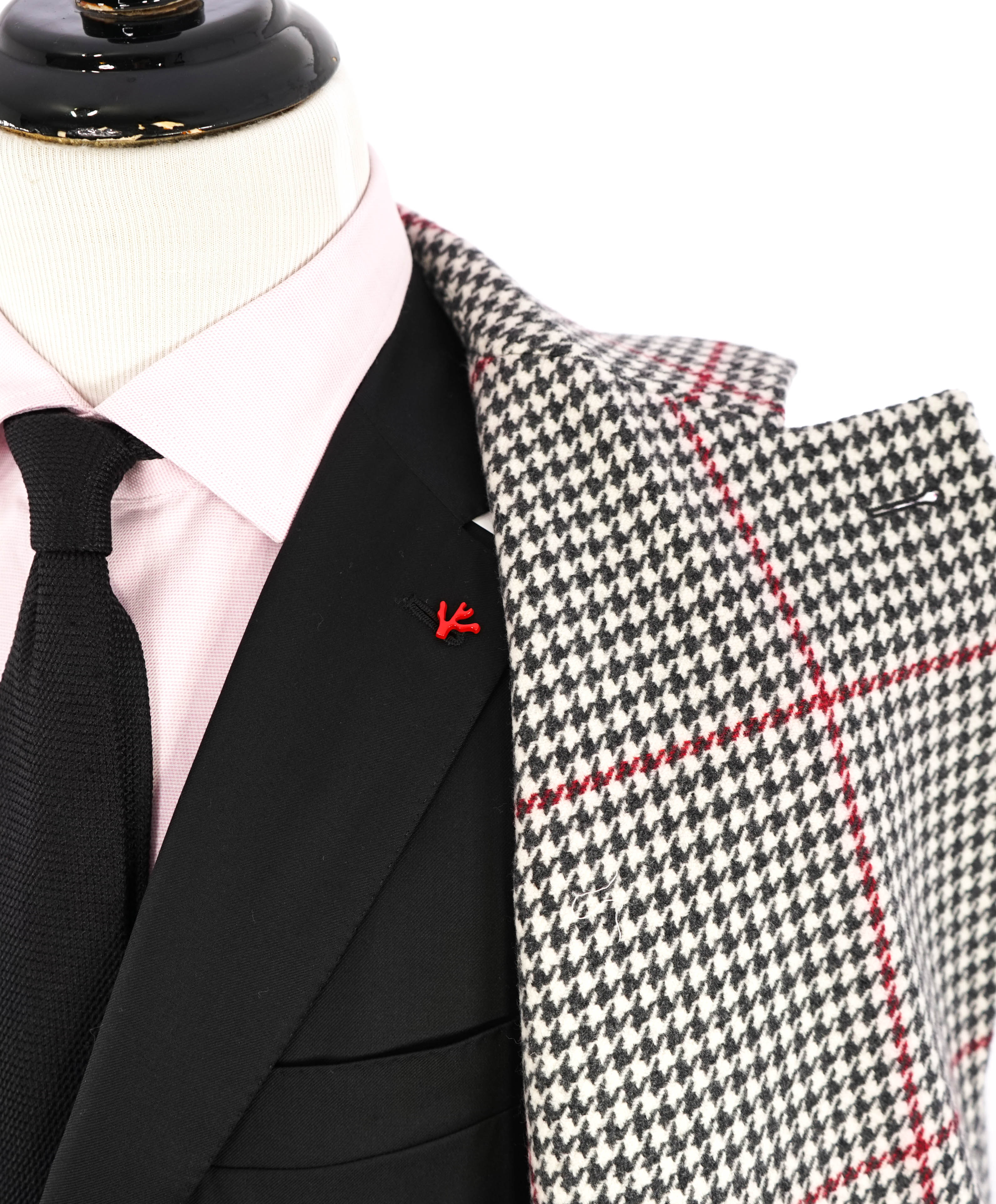 $2,250 ELEVENTY - Ivory/Black/Red Houndstooth CASHMERE/Wool Coat - 38R (48 EU)