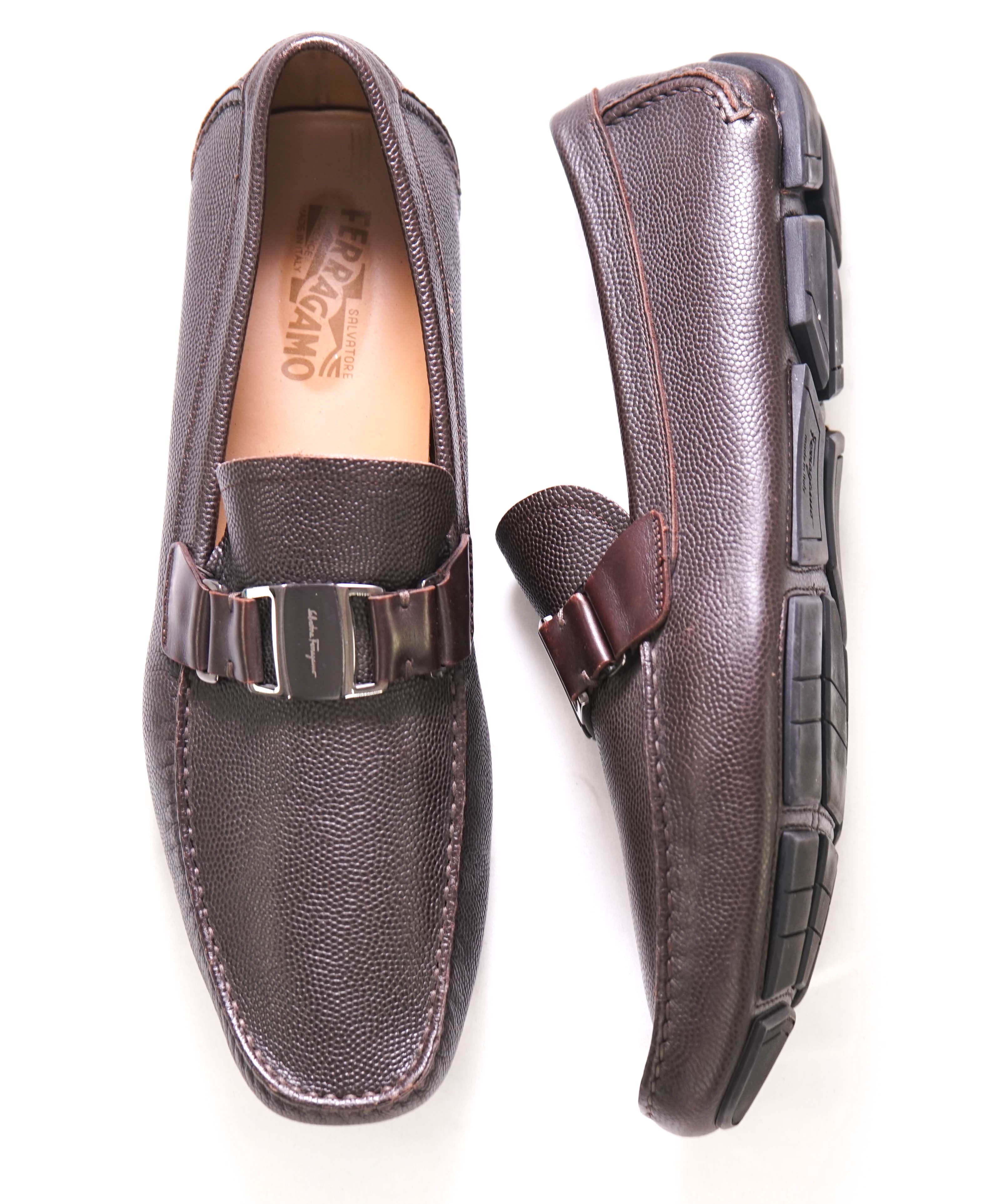 SALVATORE FERRAGAMO - “Sardegna 2" Brown Pebbled Leather Loafers - 13 D