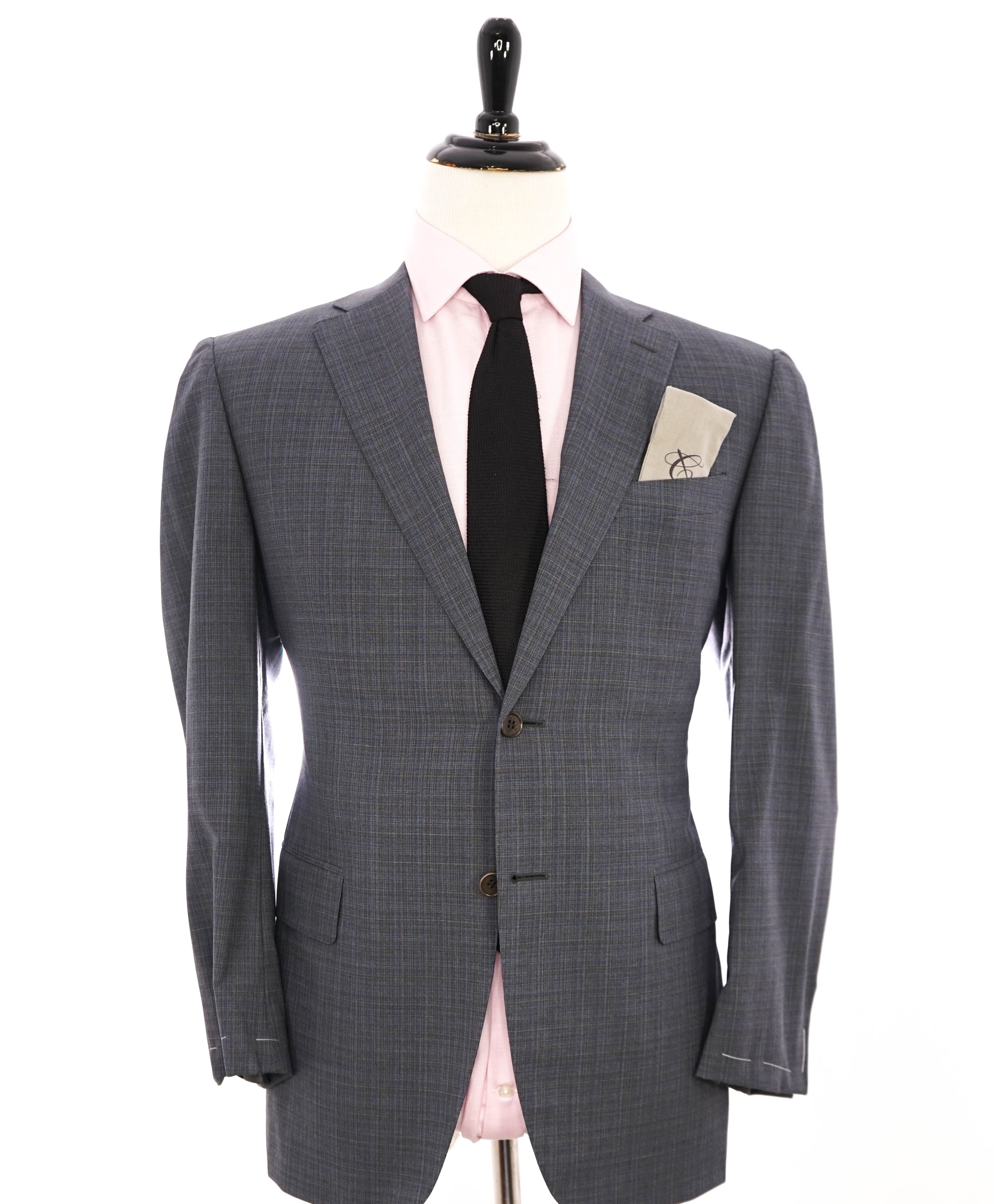 $1,895 CANALI - "IMPECCABILE" Gray & Blue Abstract Check Blazer - 42R