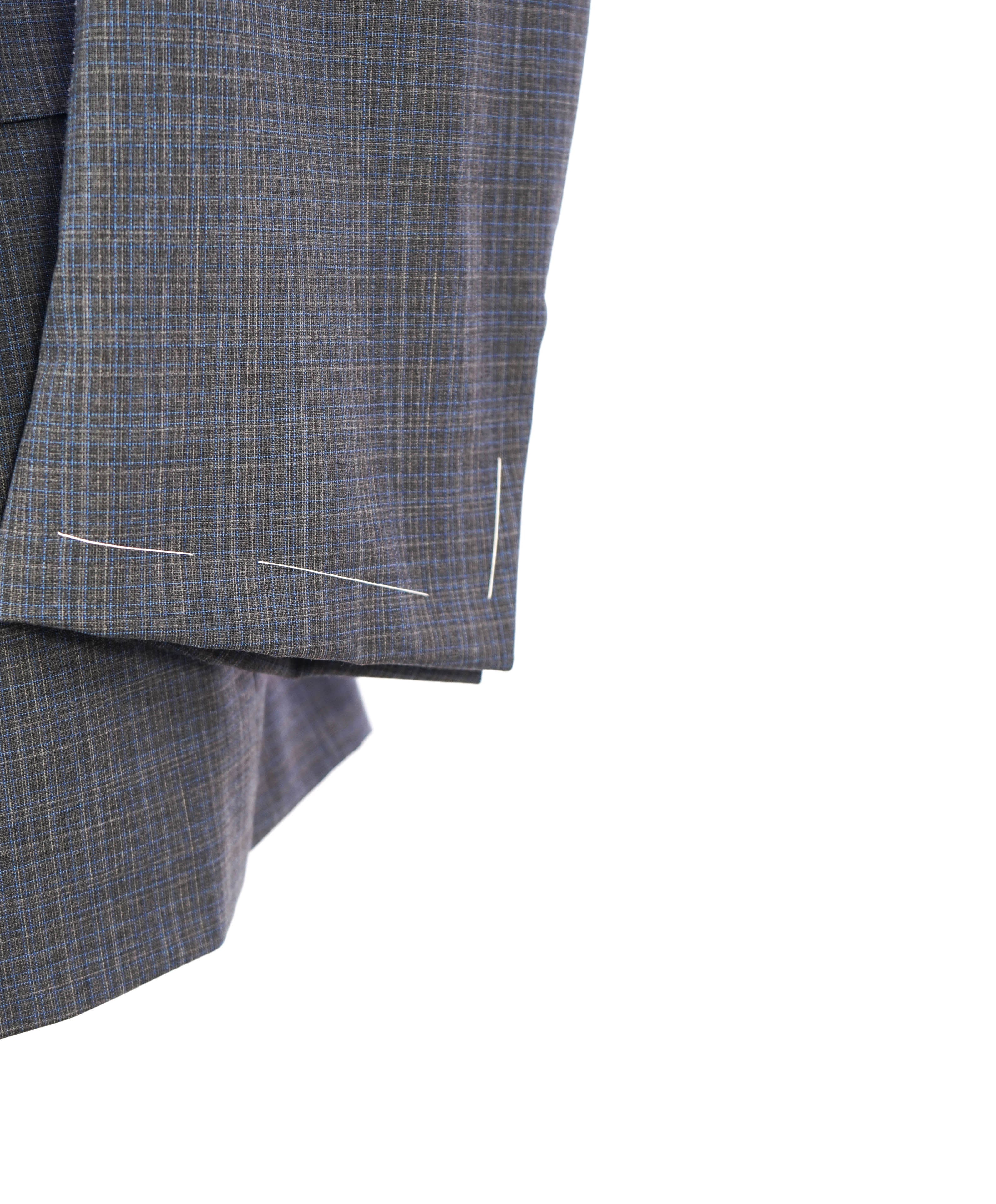 $1,895 CANALI - "IMPECCABILE" Gray & Blue Abstract Check Blazer - 42R