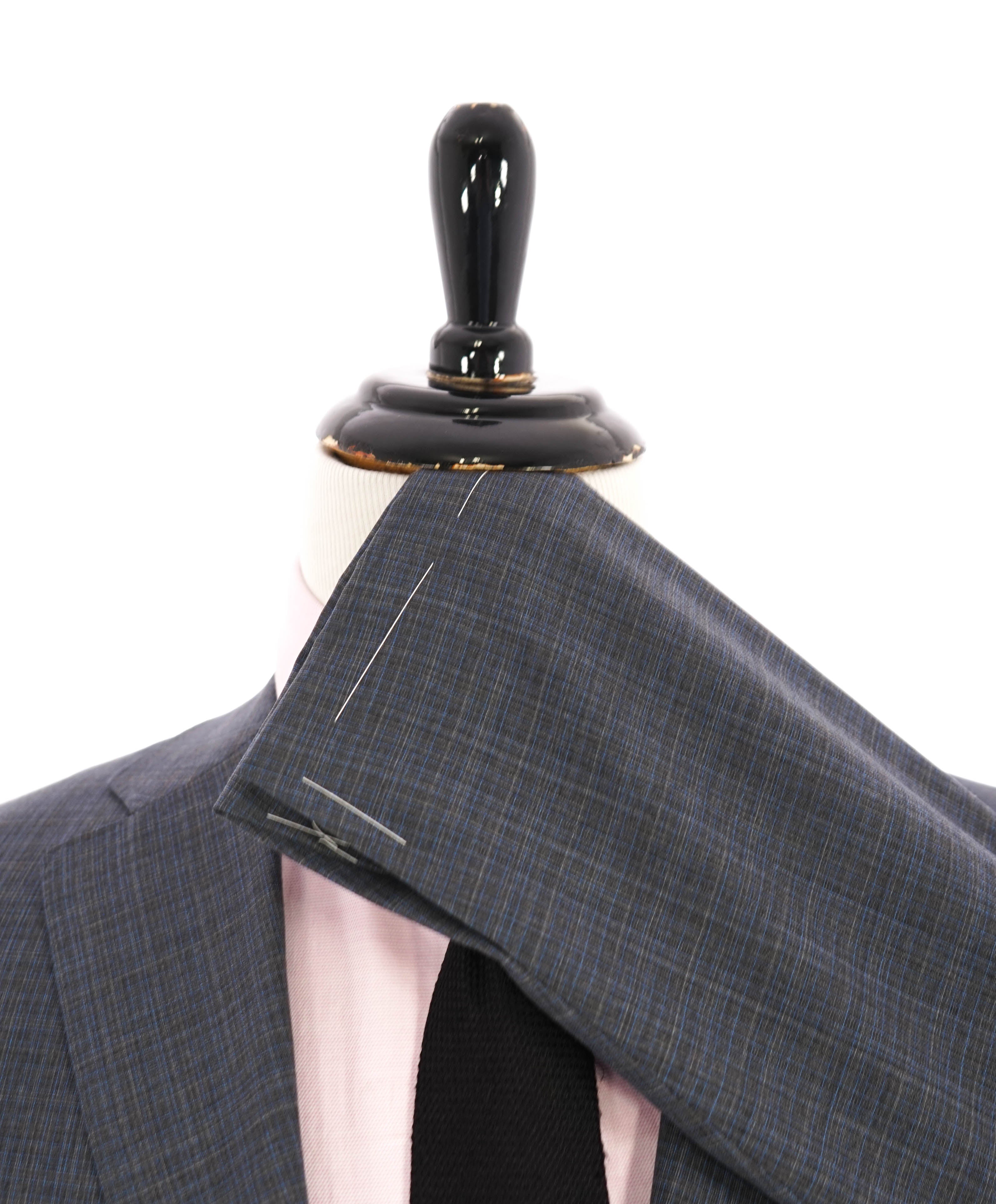 $1,895 CANALI - "IMPECCABILE" Gray & Blue Abstract Check Blazer - 42R