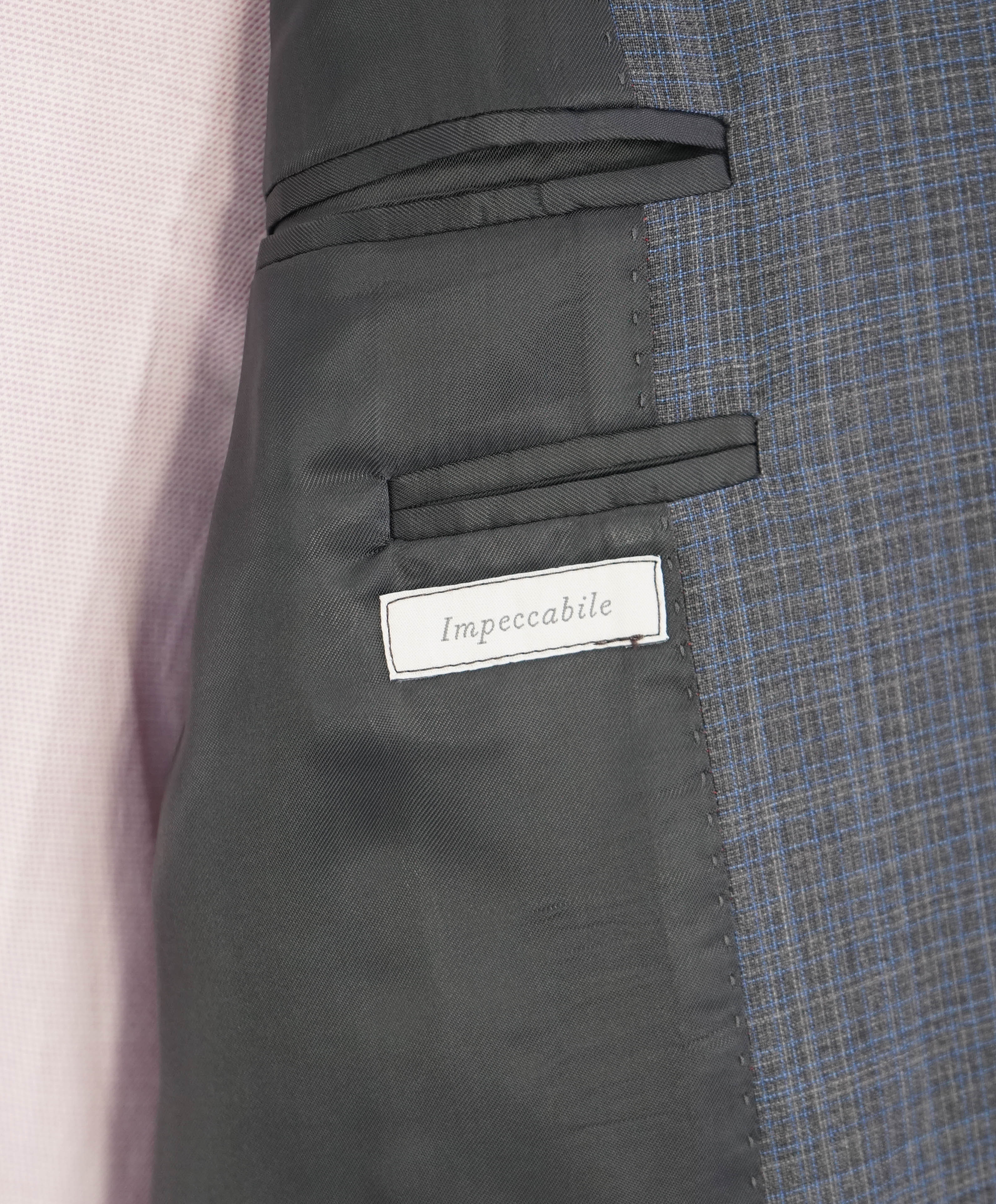 $1,895 CANALI - "IMPECCABILE" Gray & Blue Abstract Check Blazer - 42R