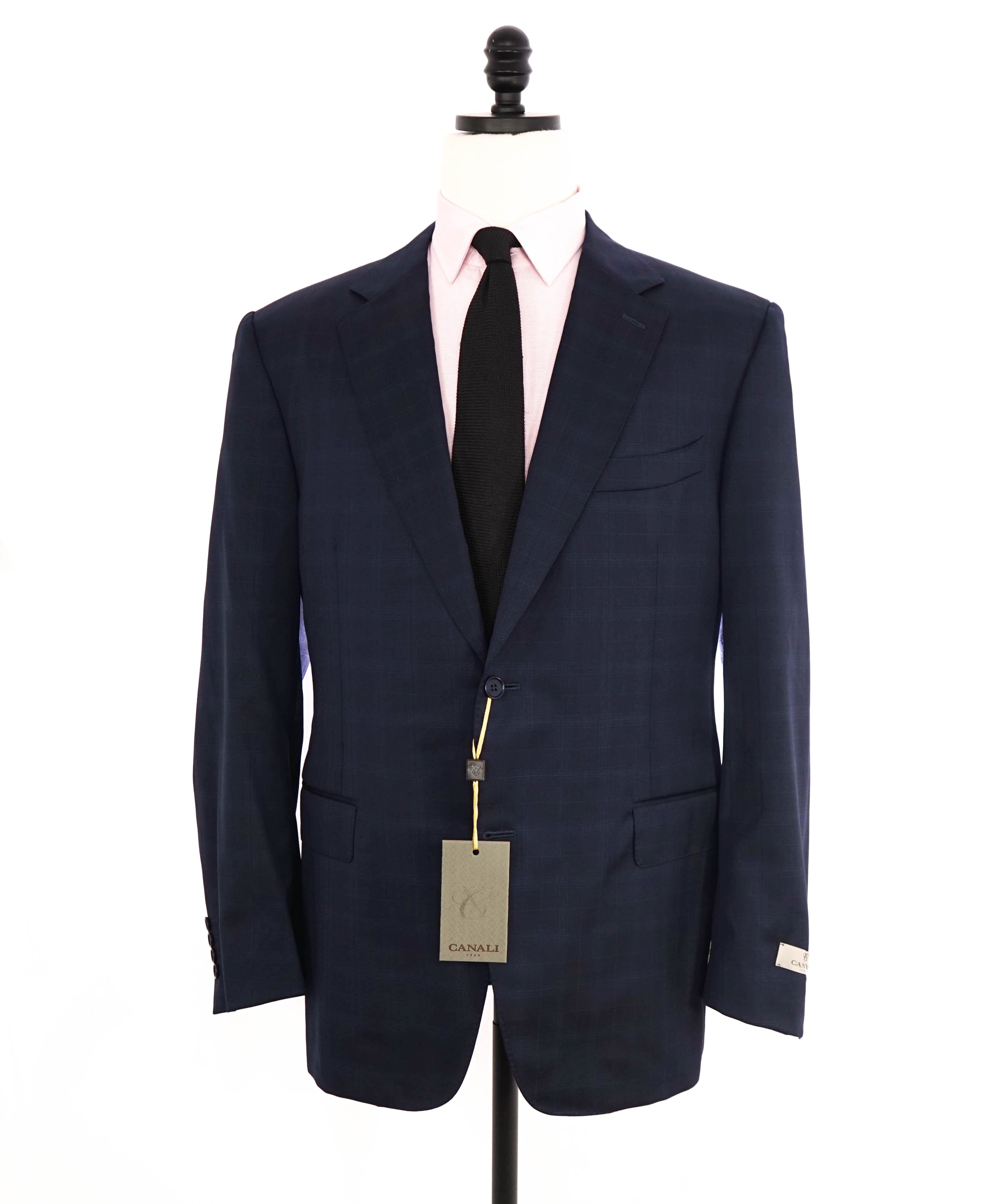 $1,895 CANALI - Navy Blue Windowpane Check Wool 2-Btn Blazer - 46R US