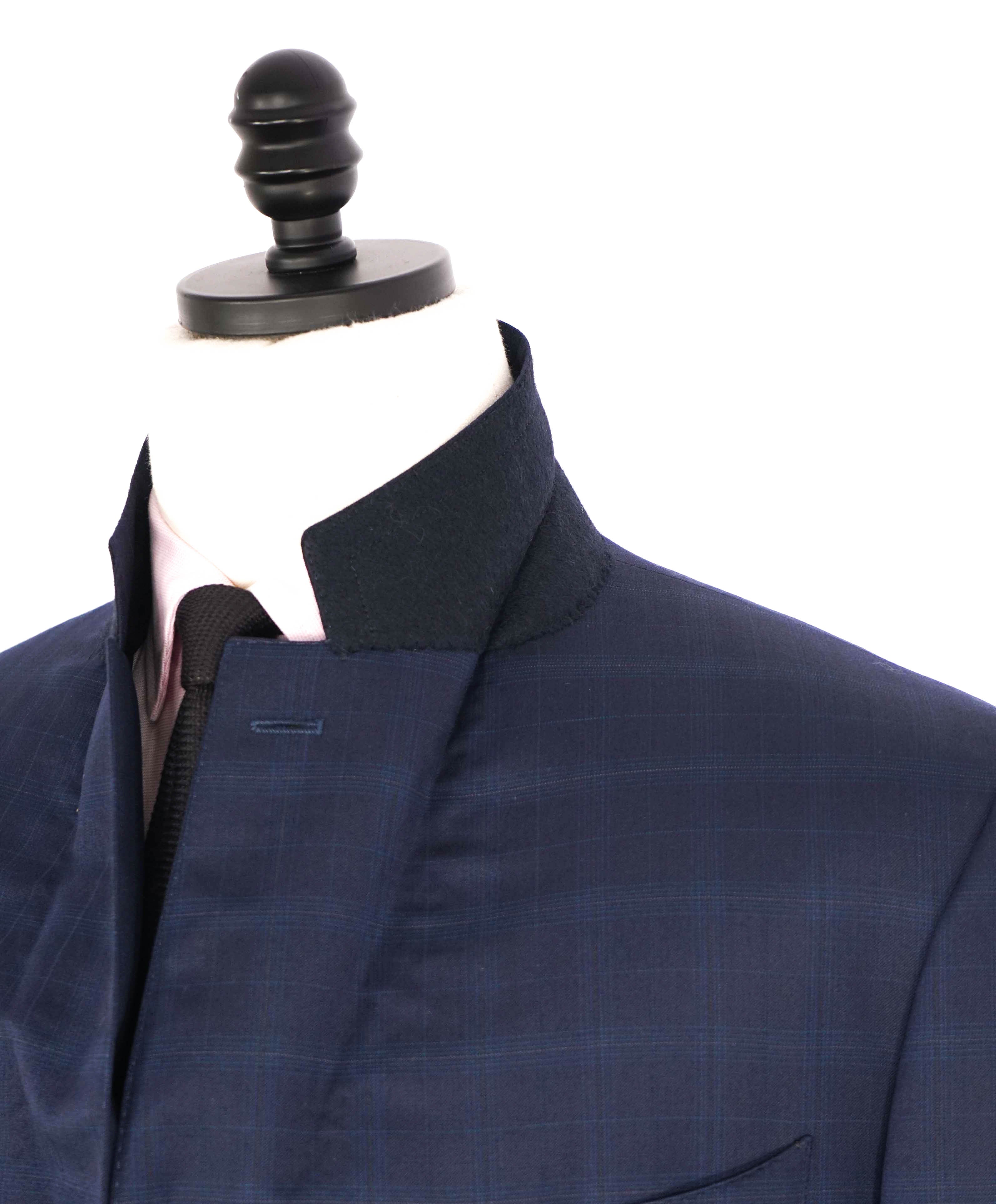 $1,895 CANALI - Navy Blue Windowpane Check Wool 2-Btn Blazer - 46R US