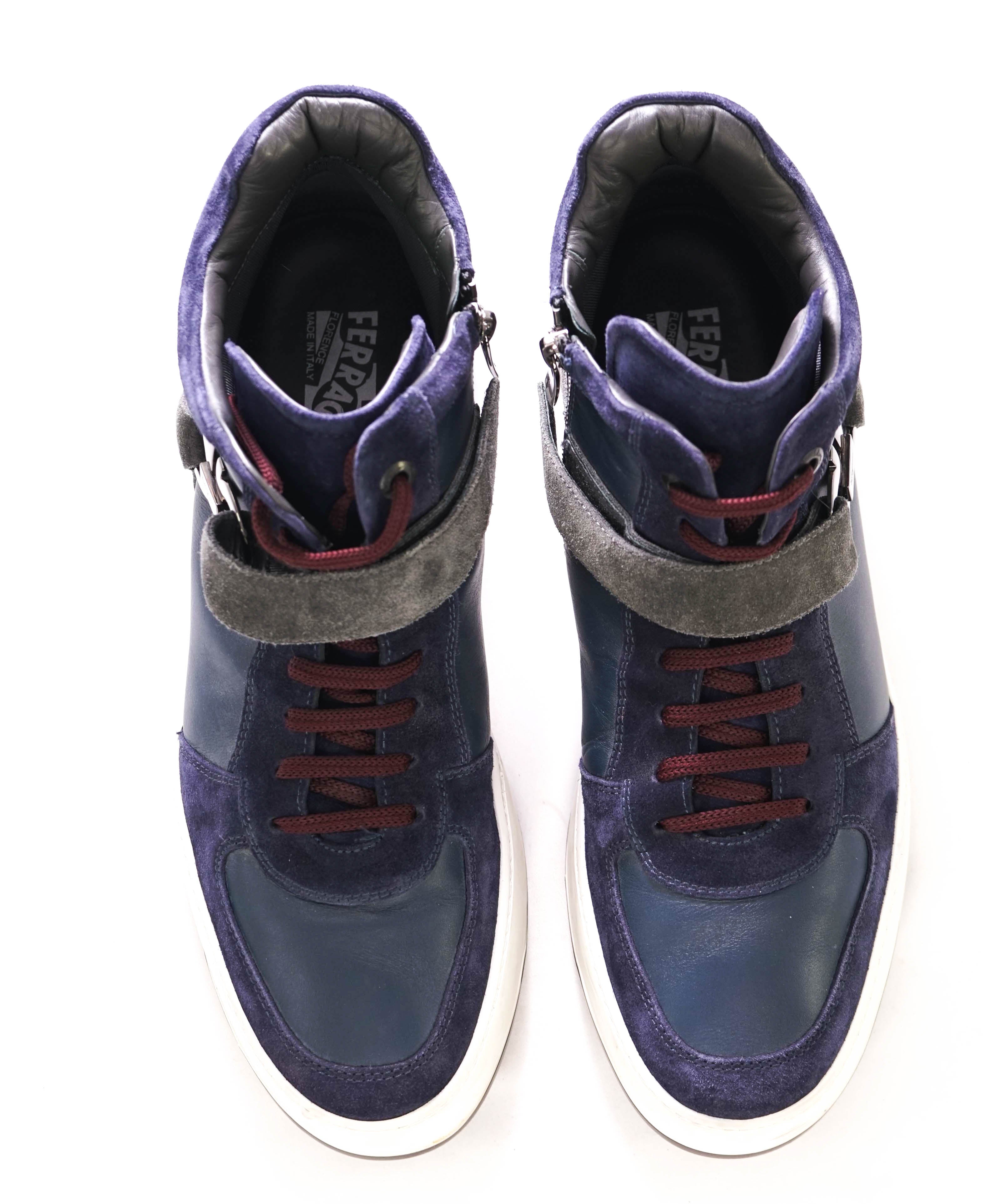 $1,100 SALVATORE FERRAGAMO - *SIDE GANCINI* Blue Hightop Sneaker - 1.5 US