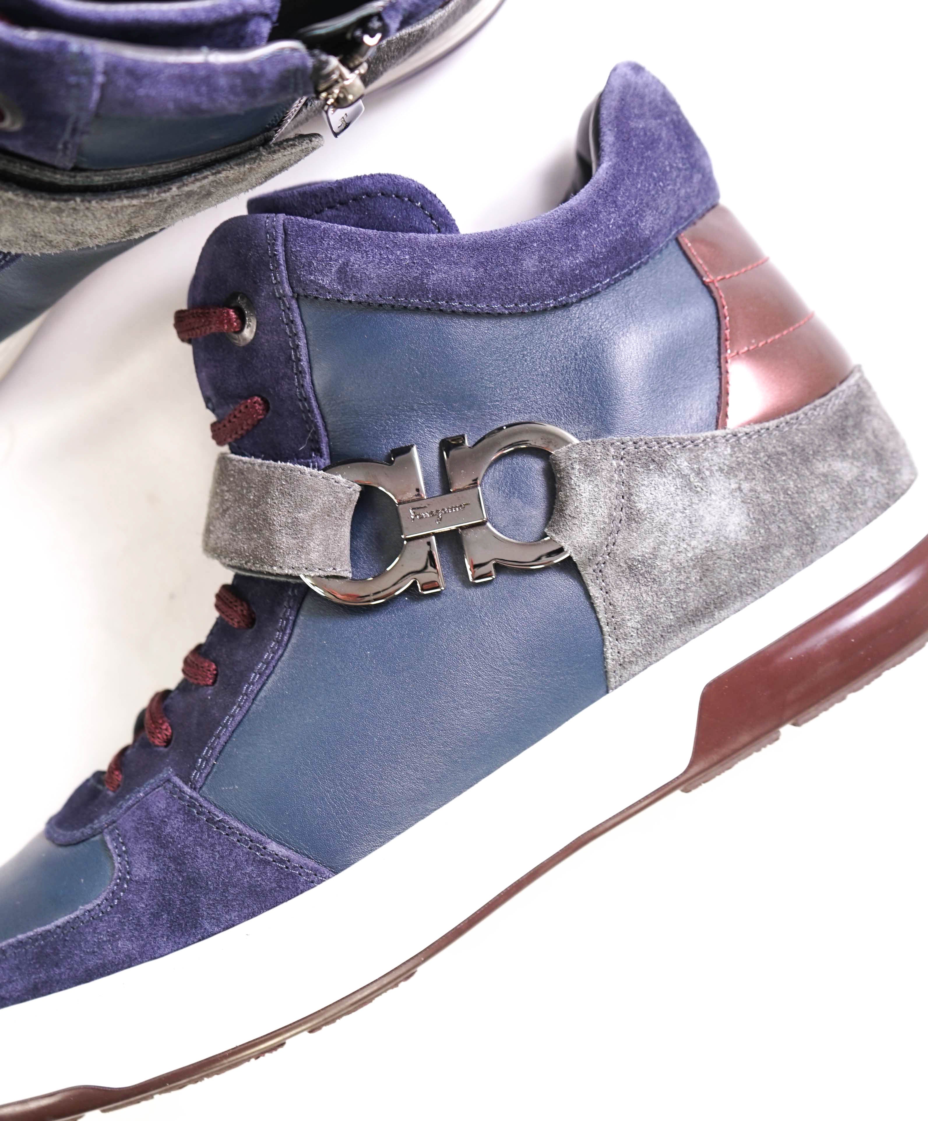 $1,100 SALVATORE FERRAGAMO - *SIDE GANCINI* Blue Hightop Sneaker - 1.5 US