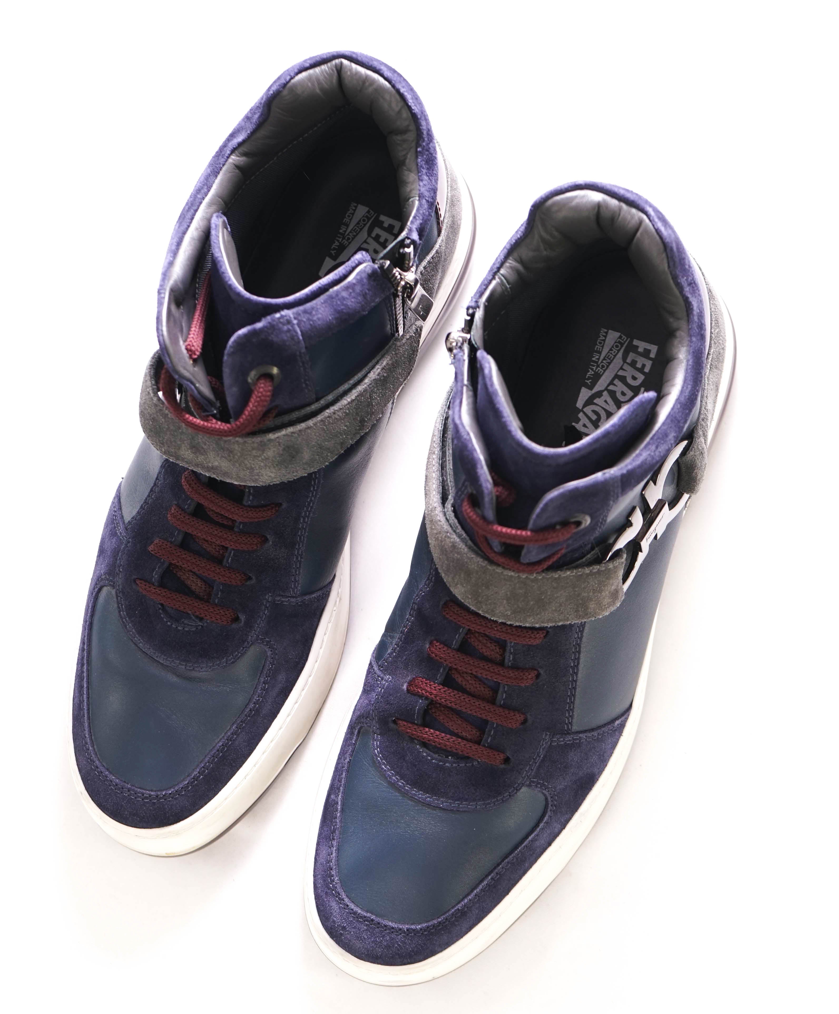 $1,100 SALVATORE FERRAGAMO - *SIDE GANCINI* Blue Hightop Sneaker - 1.5 US