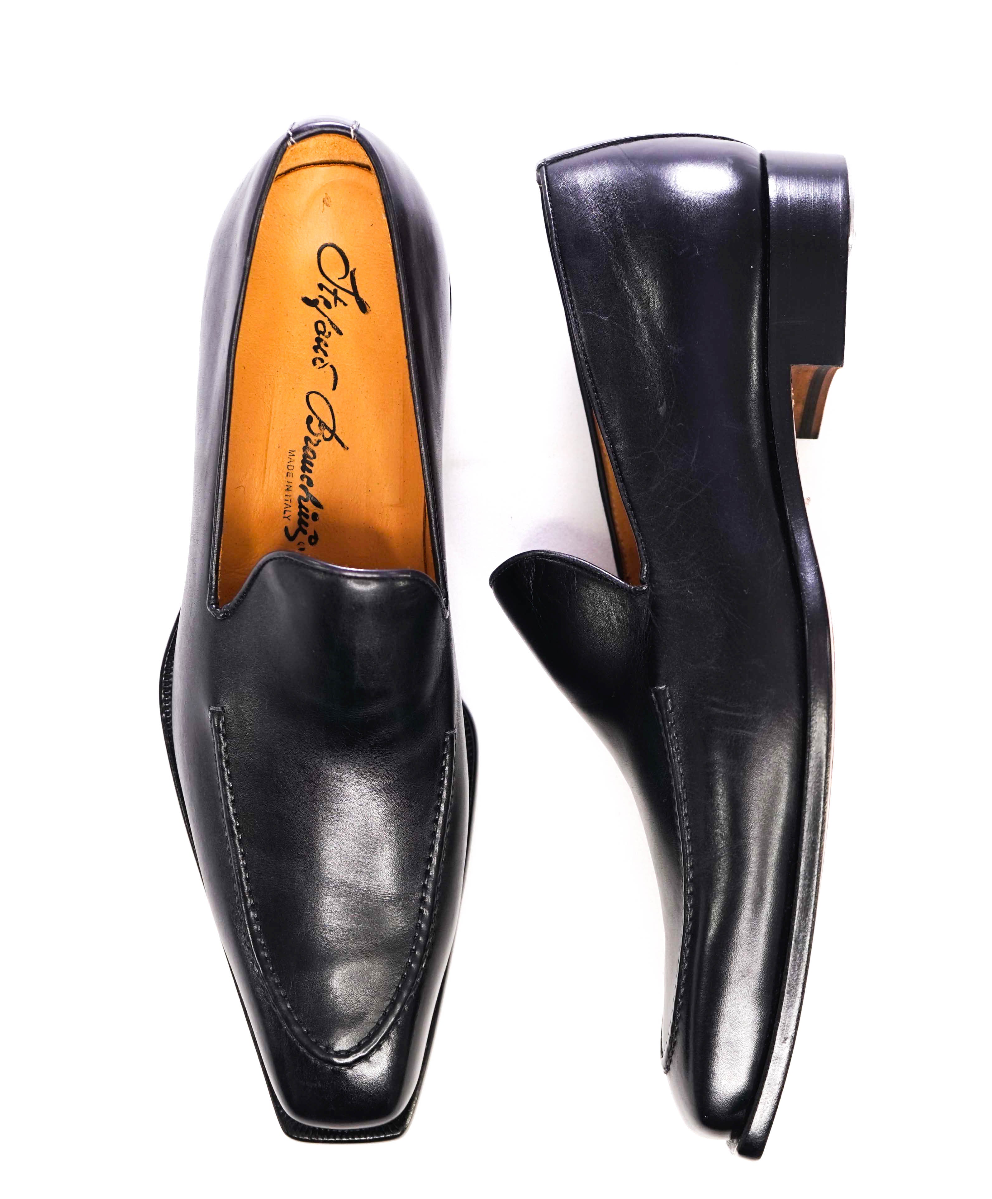 $750 STEFANO BRANCHINI - Black Chiseled Toe FRENCH TAP Sleek Loafers - 8.5 B