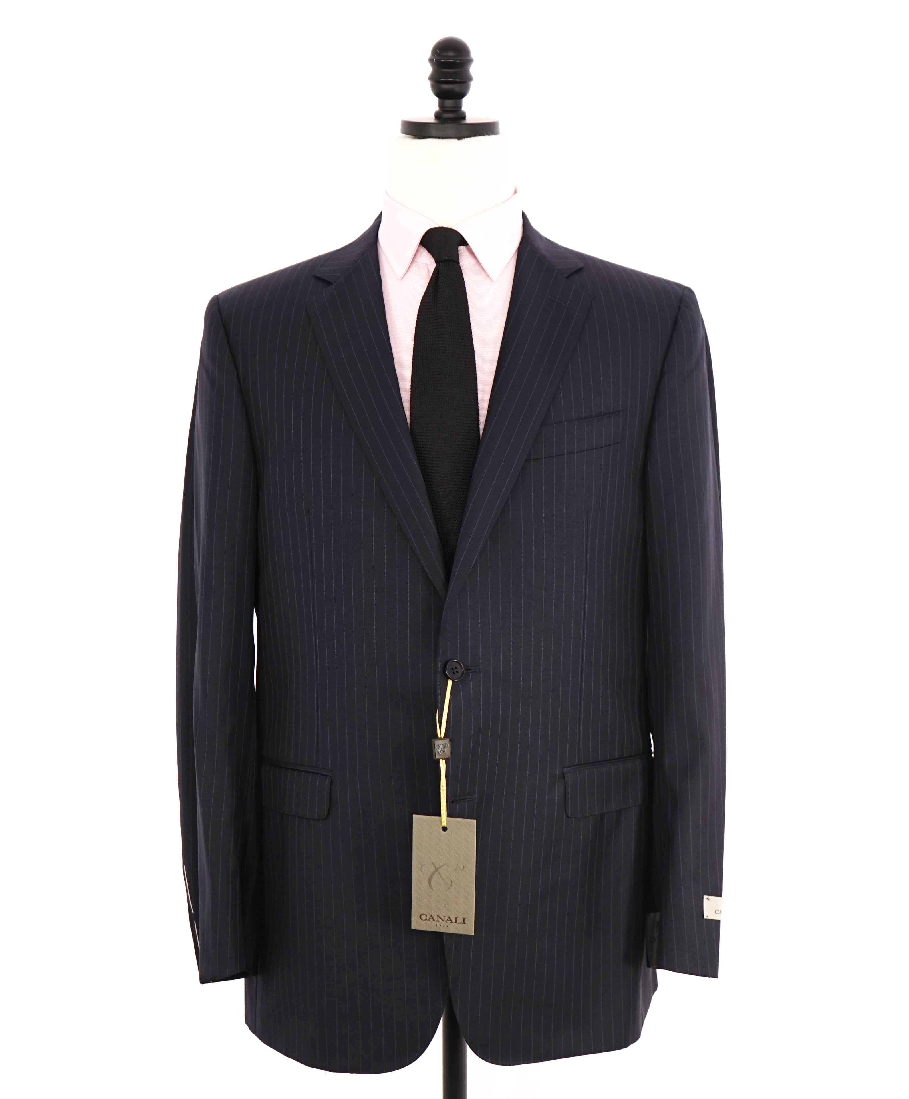 $1,895 CANALI - Navy Blue Textured Chalk Stripe Classic Blazer - 44R