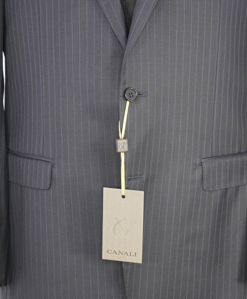 $1,895 CANALI - Navy Blue Textured Chalk Stripe Classic Blazer - 48L