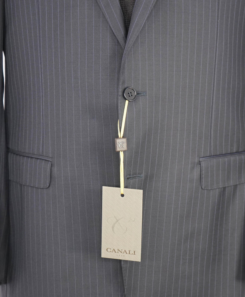 $1,895 CANALI - Navy Blue Textured Chalk Stripe Classic Blazer - 48L