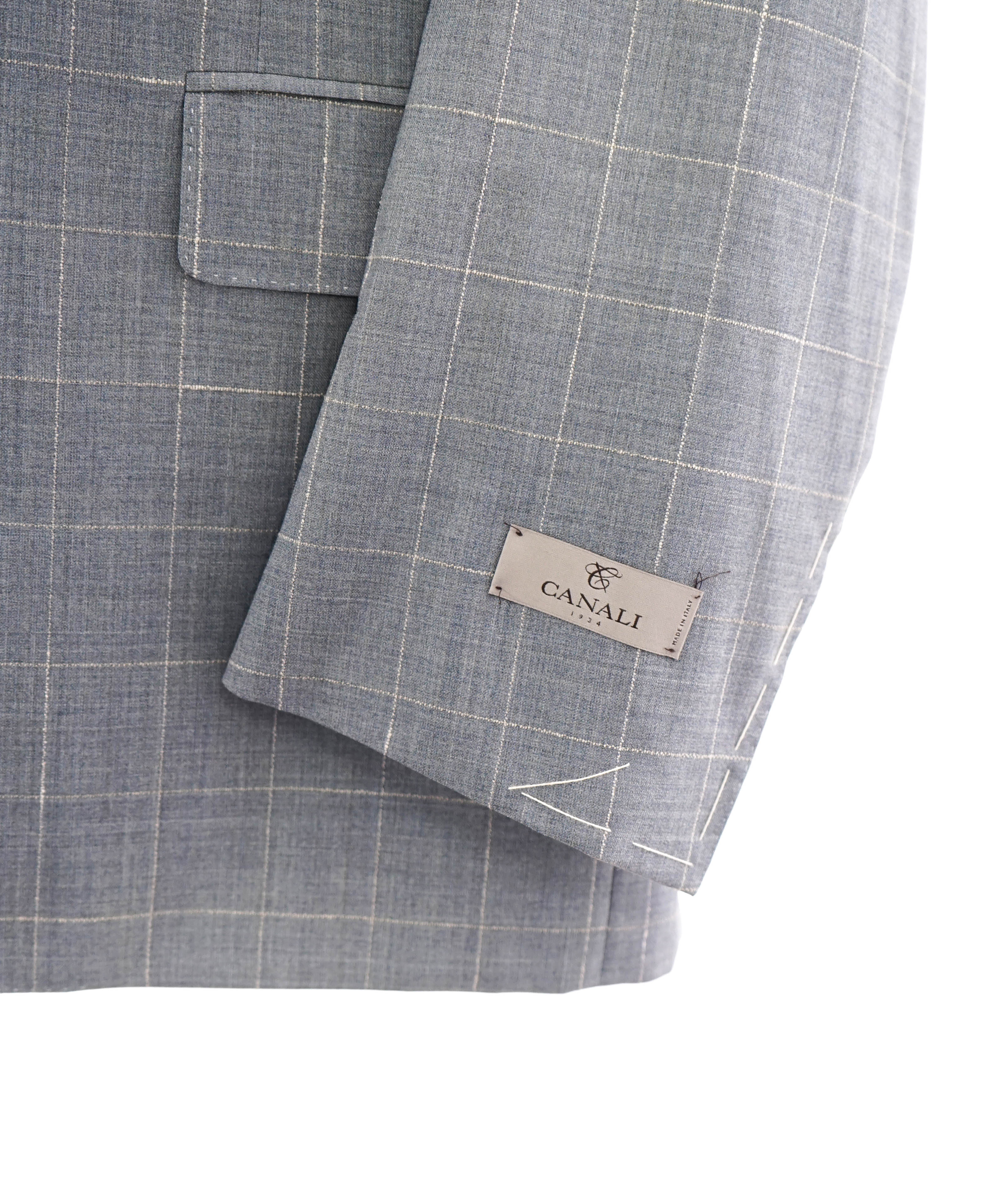 $1,895 CANALI - Baby Blue / Ivory Windowpane Check Blazer - 48R