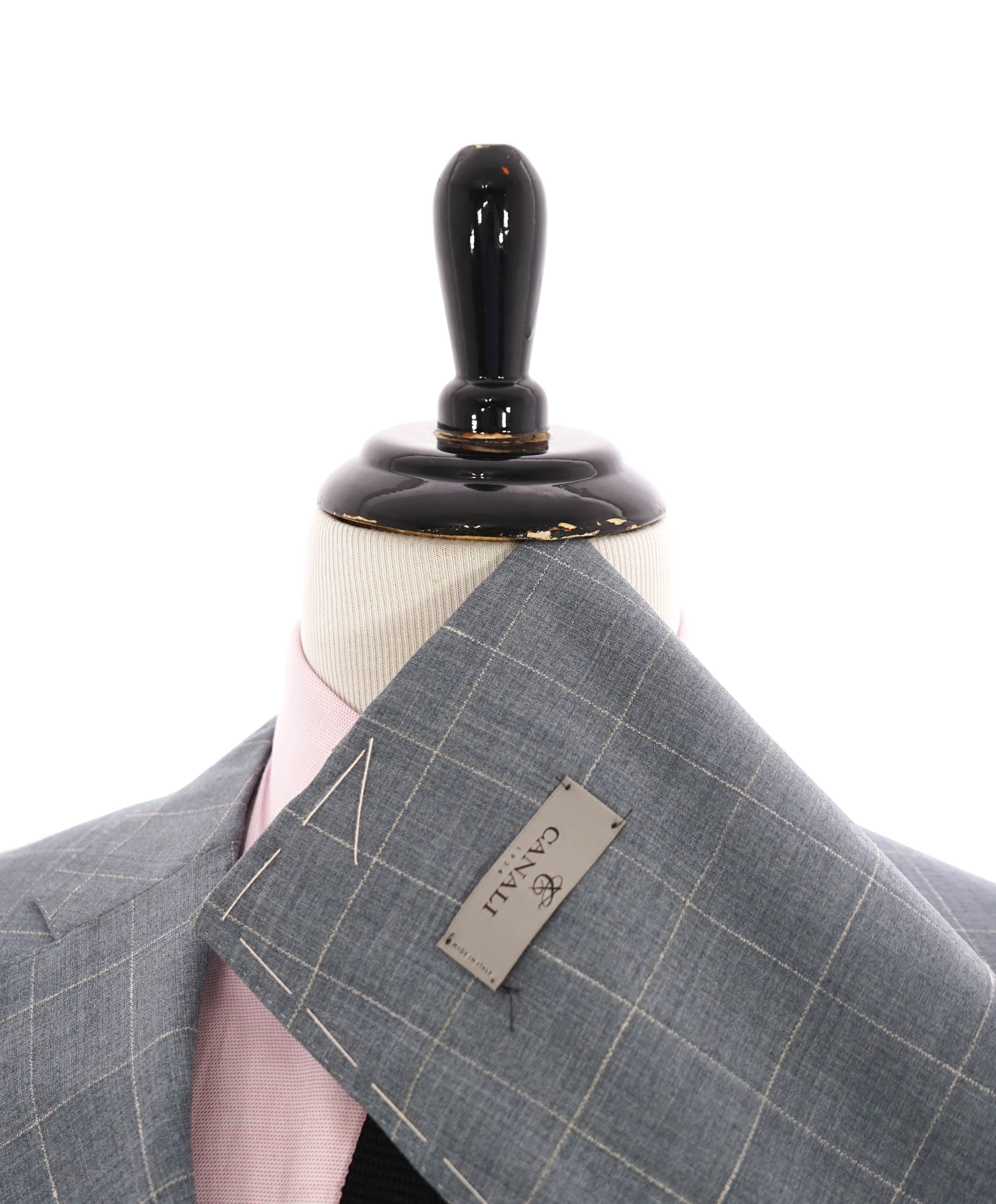 $1,895 CANALI - Baby Blue / Ivory Windowpane Check Blazer - 48R