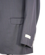 $1,895 CANALI - Navy Blue Textured Chalk Stripe Classic Blazer - 48L