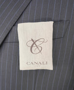 $1,895 CANALI - Navy Blue Textured Chalk Stripe Classic Blazer - 44R