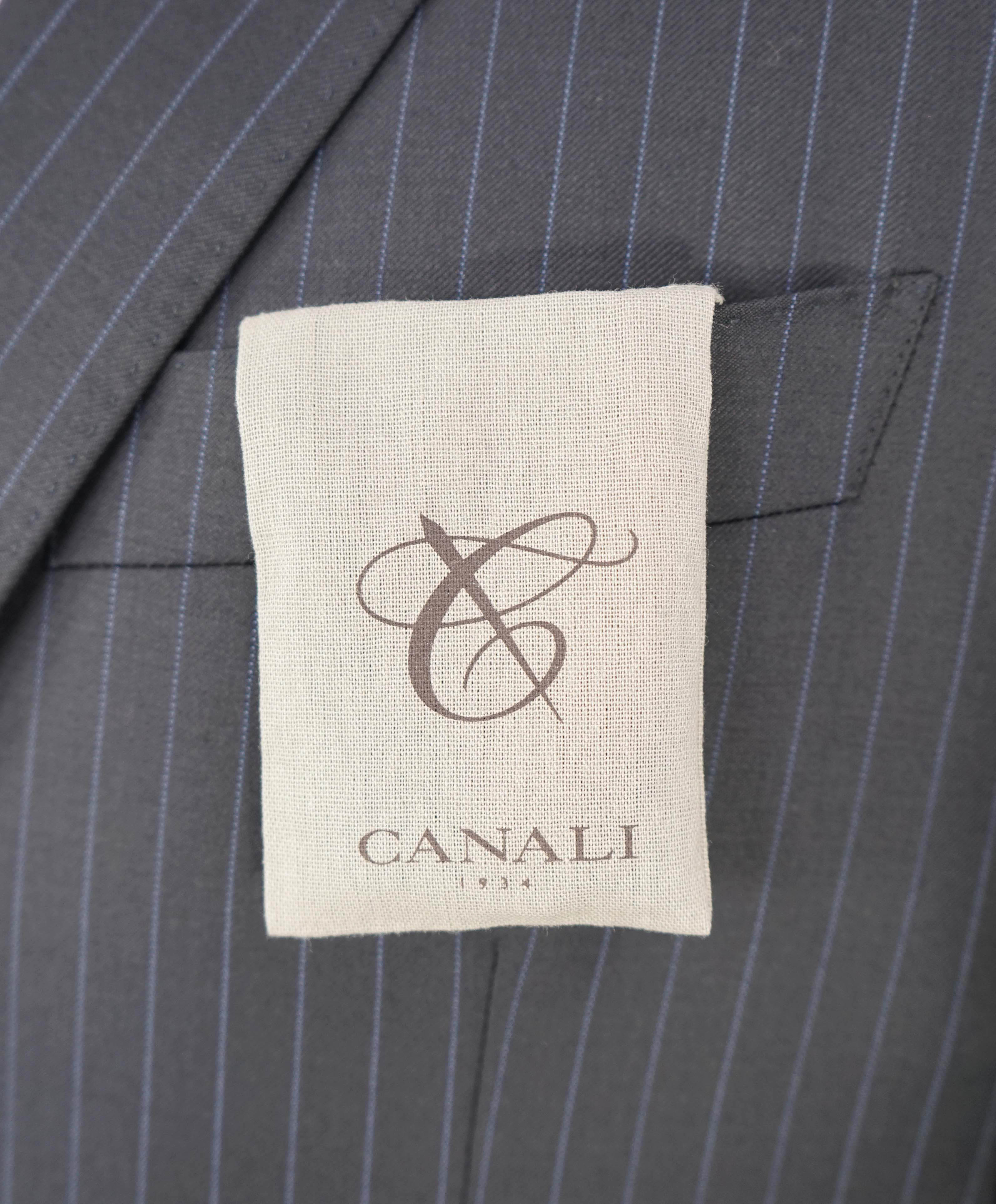 $1,895 CANALI - Navy Blue Textured Chalk Stripe Classic Blazer - 48L