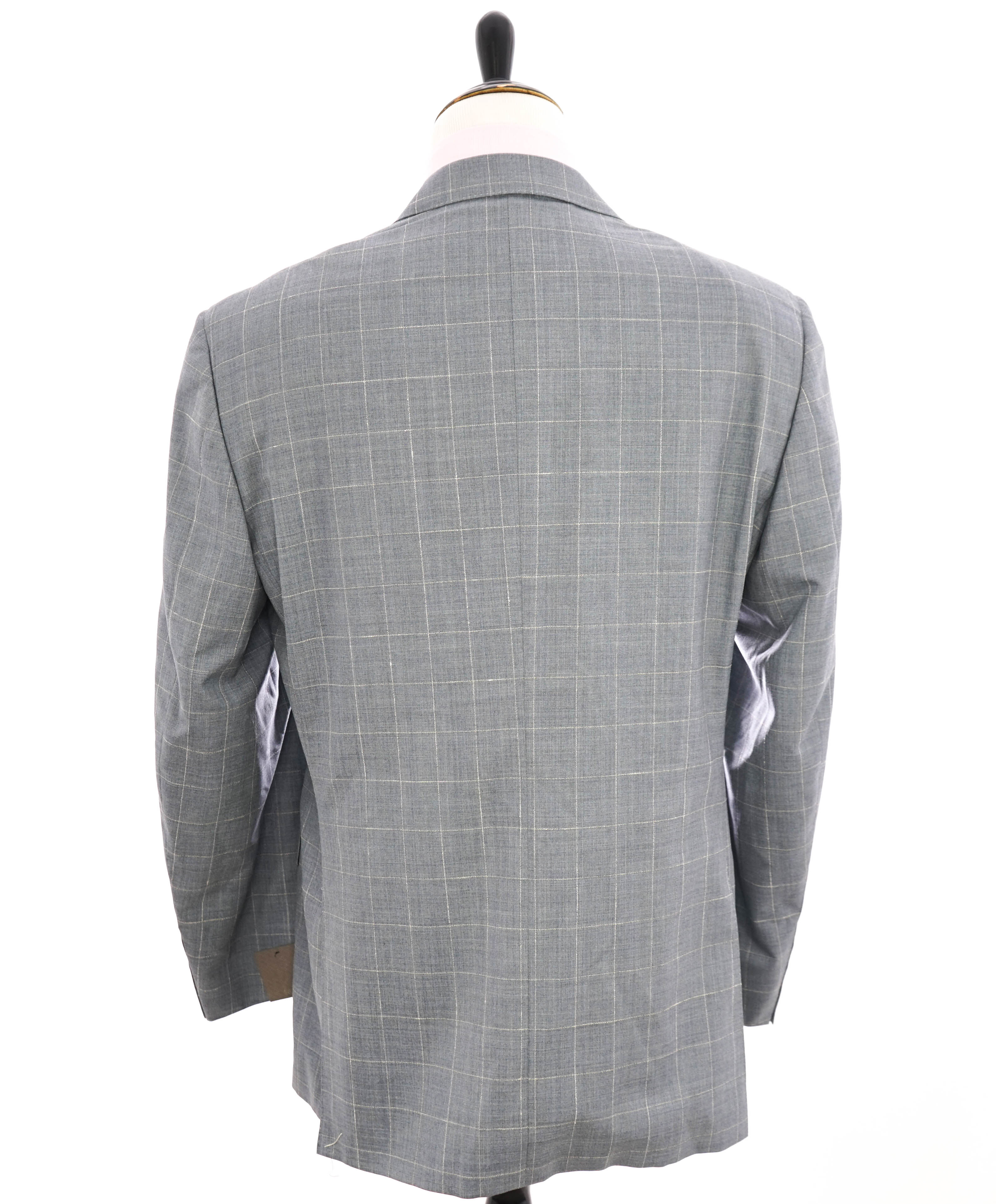 $1,895 CANALI - Baby Blue / Ivory Windowpane Check Blazer - 48R