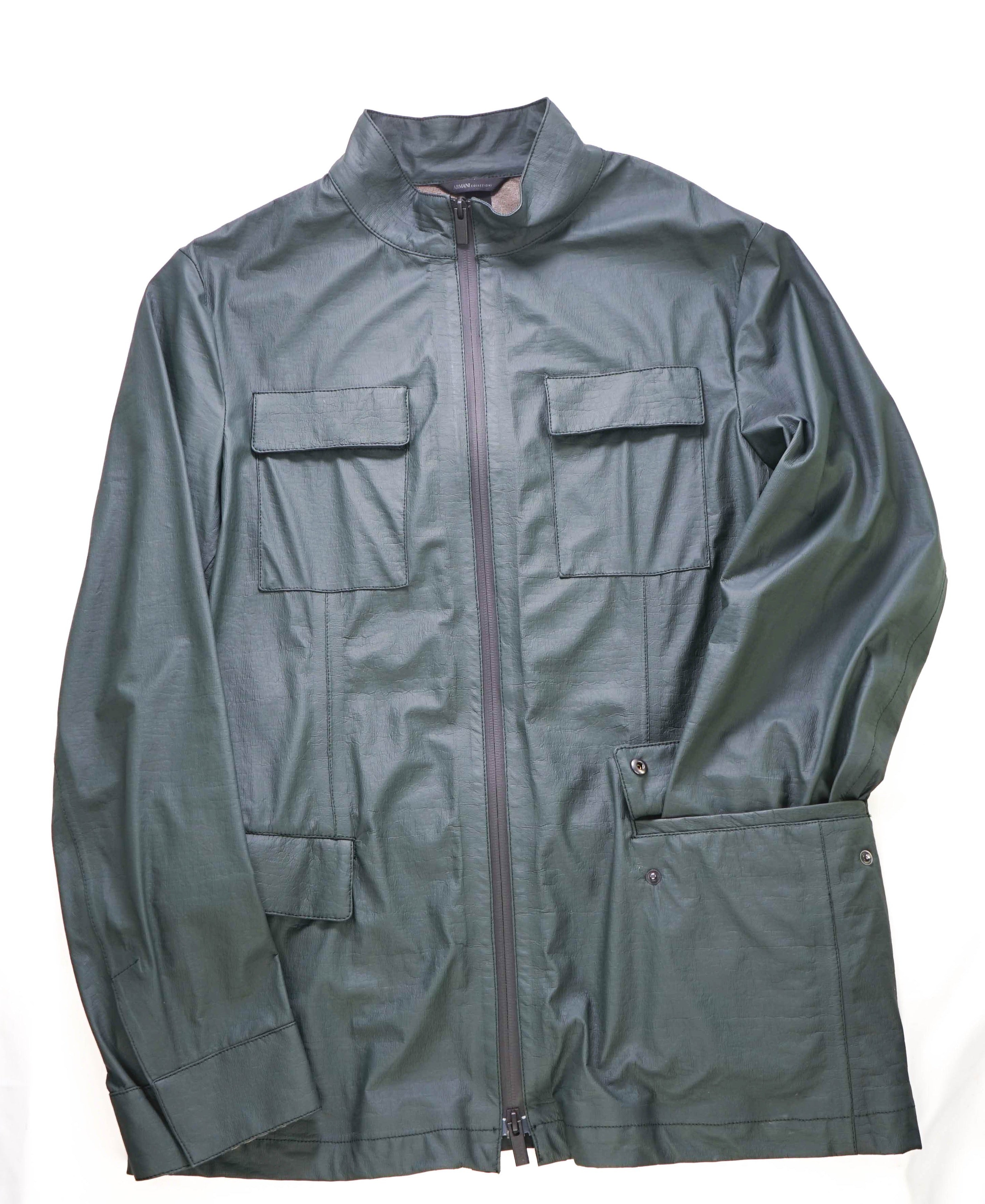 $1,195 ARMANI COLLEZIONI - "Water Repellent" Green Waxed Jacket Coat - 38US M