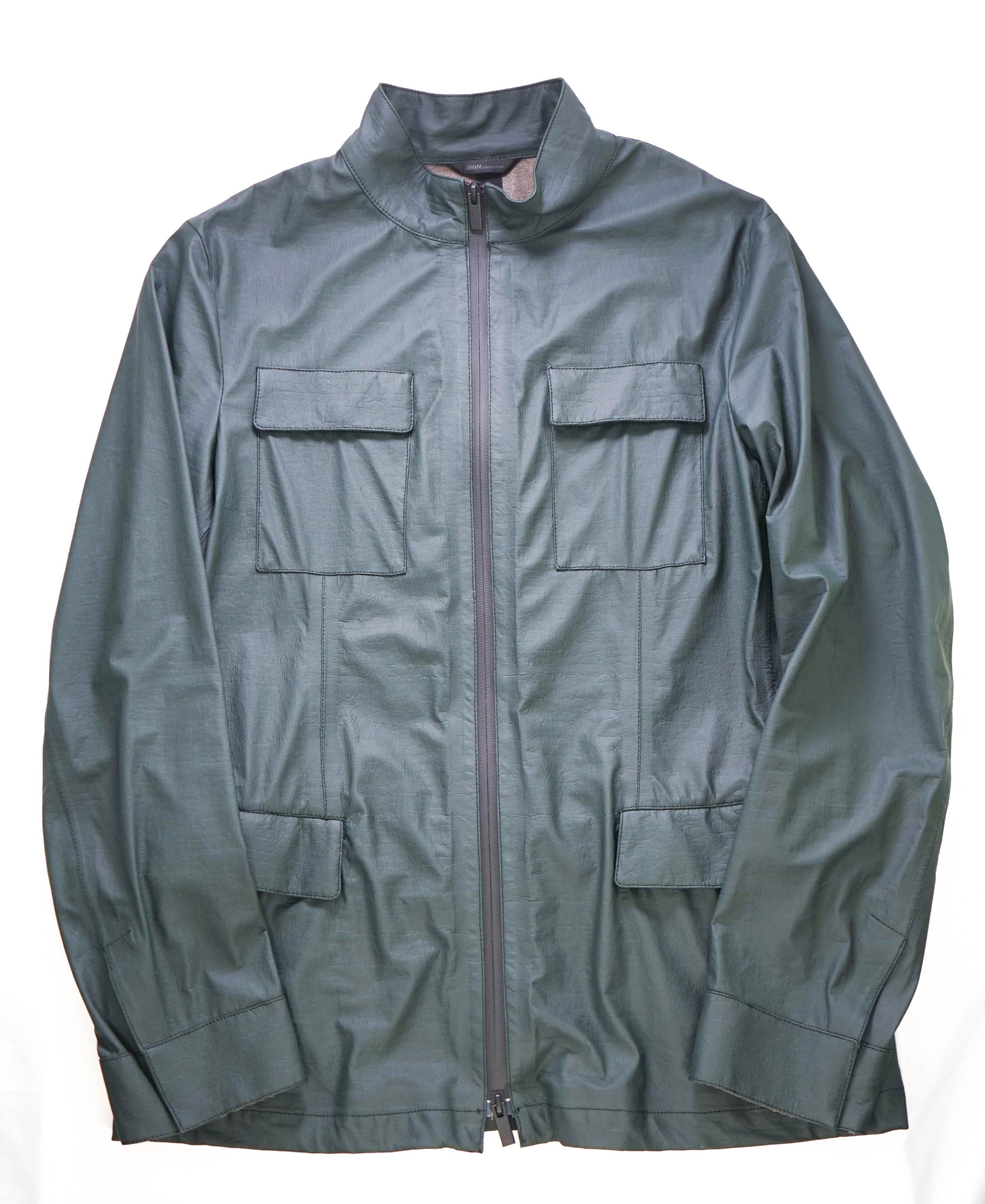 $1,195 ARMANI COLLEZIONI - "Water Repellent" Green Waxed Jacket Coat - 38US M