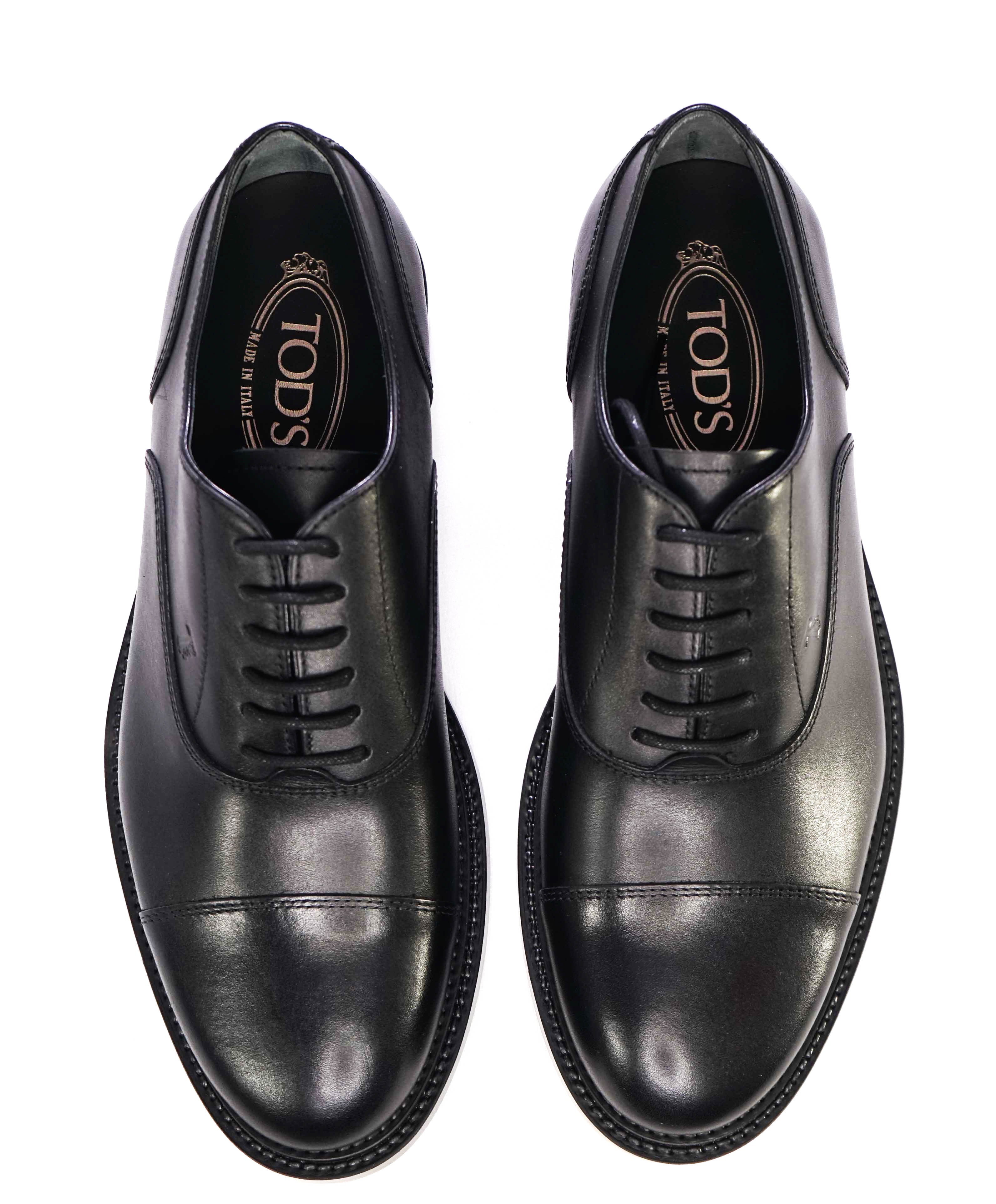 TOD’S - Solid Black Classic Cap Toe Lace-Up Oxfords - 7.5 US (6.5 IT)