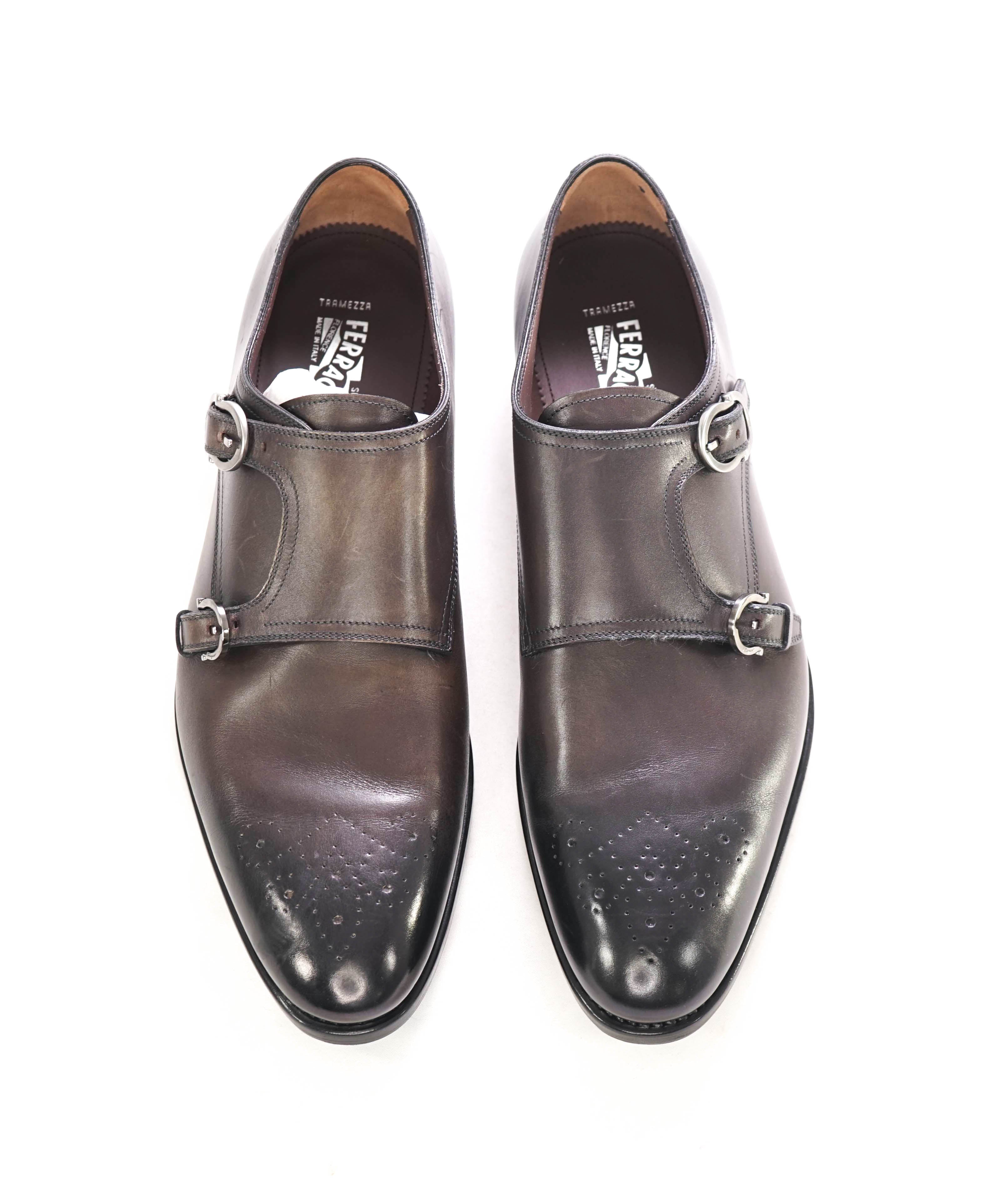 $1,650 SALVATORE FERRAGAMO - "TRAMEZZA" Brighton SPECIAL EDITION Double Monk - 11.5 D US