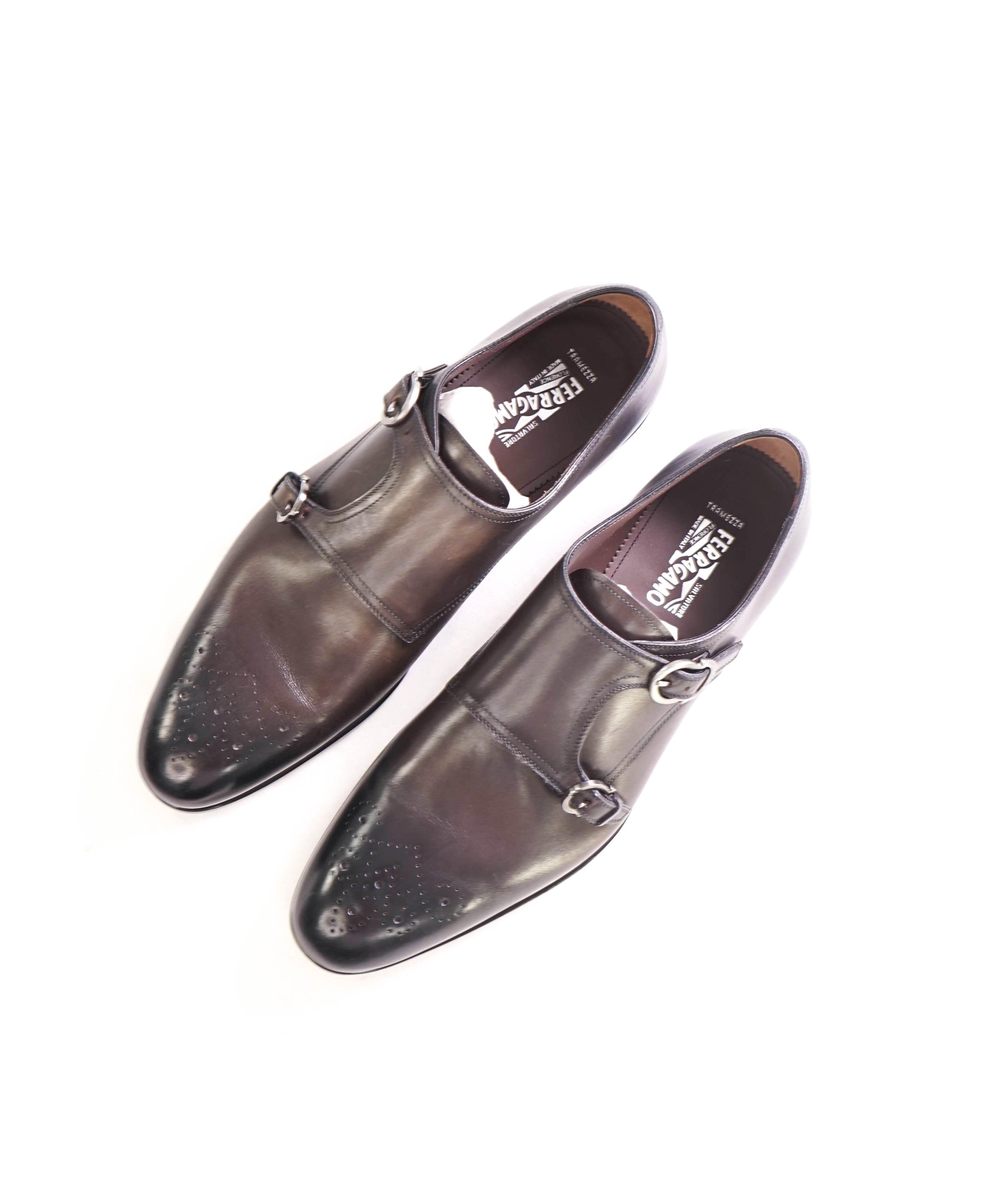 $1,650 SALVATORE FERRAGAMO - "TRAMEZZA" Brighton SPECIAL EDITION Double Monk - 11.5 D US