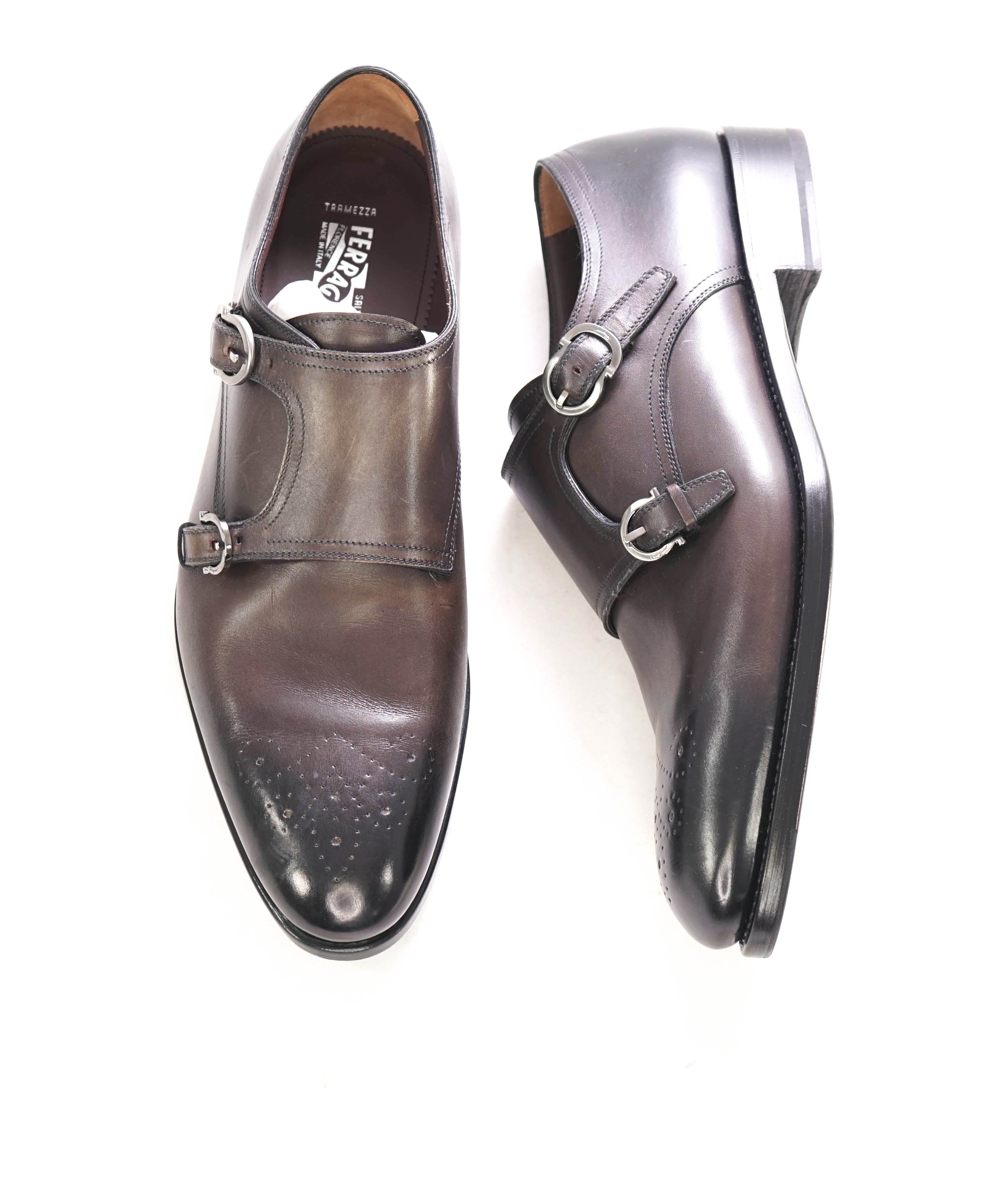 $1,650 SALVATORE FERRAGAMO - "TRAMEZZA" Brighton SPECIAL EDITION Double Monk - 11.5 D US