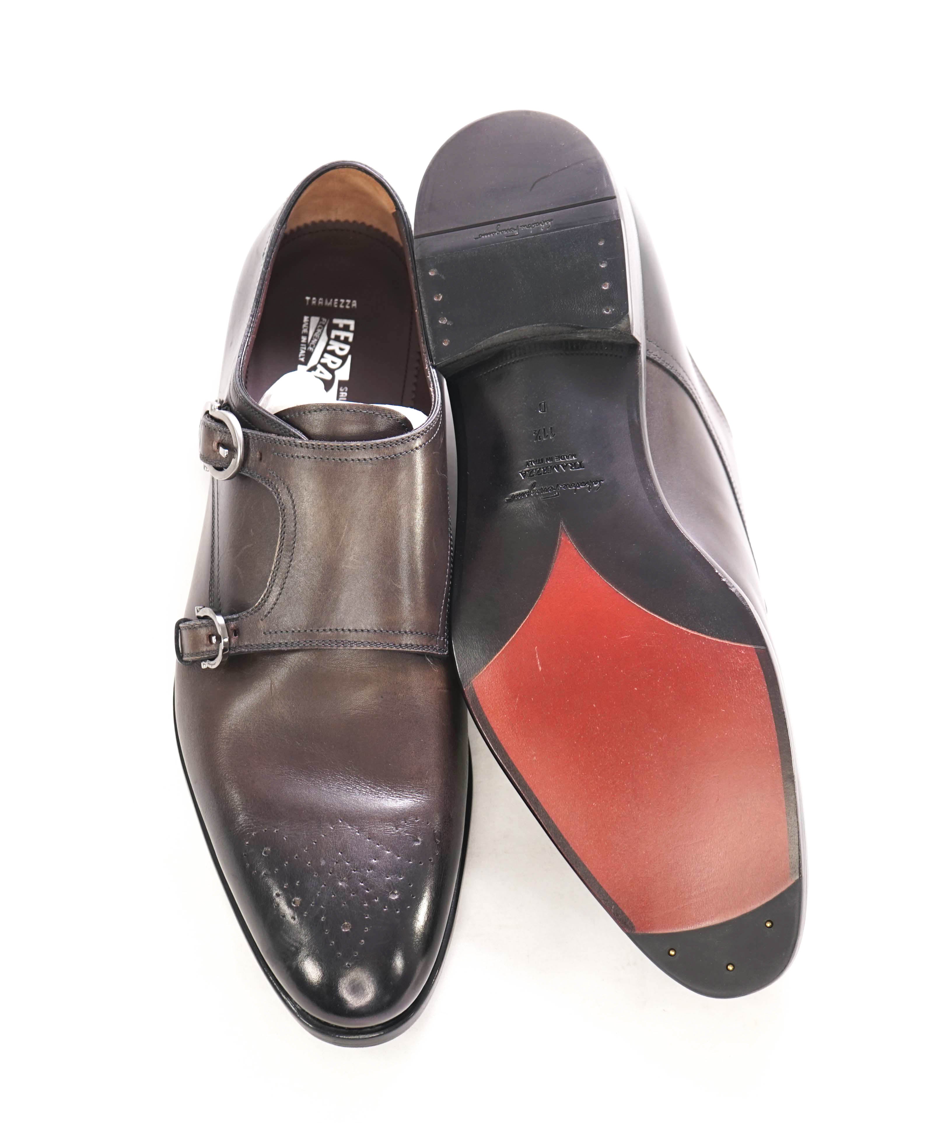 $1,650 SALVATORE FERRAGAMO - "TRAMEZZA" Brighton SPECIAL EDITION Double Monk - 11.5 D US