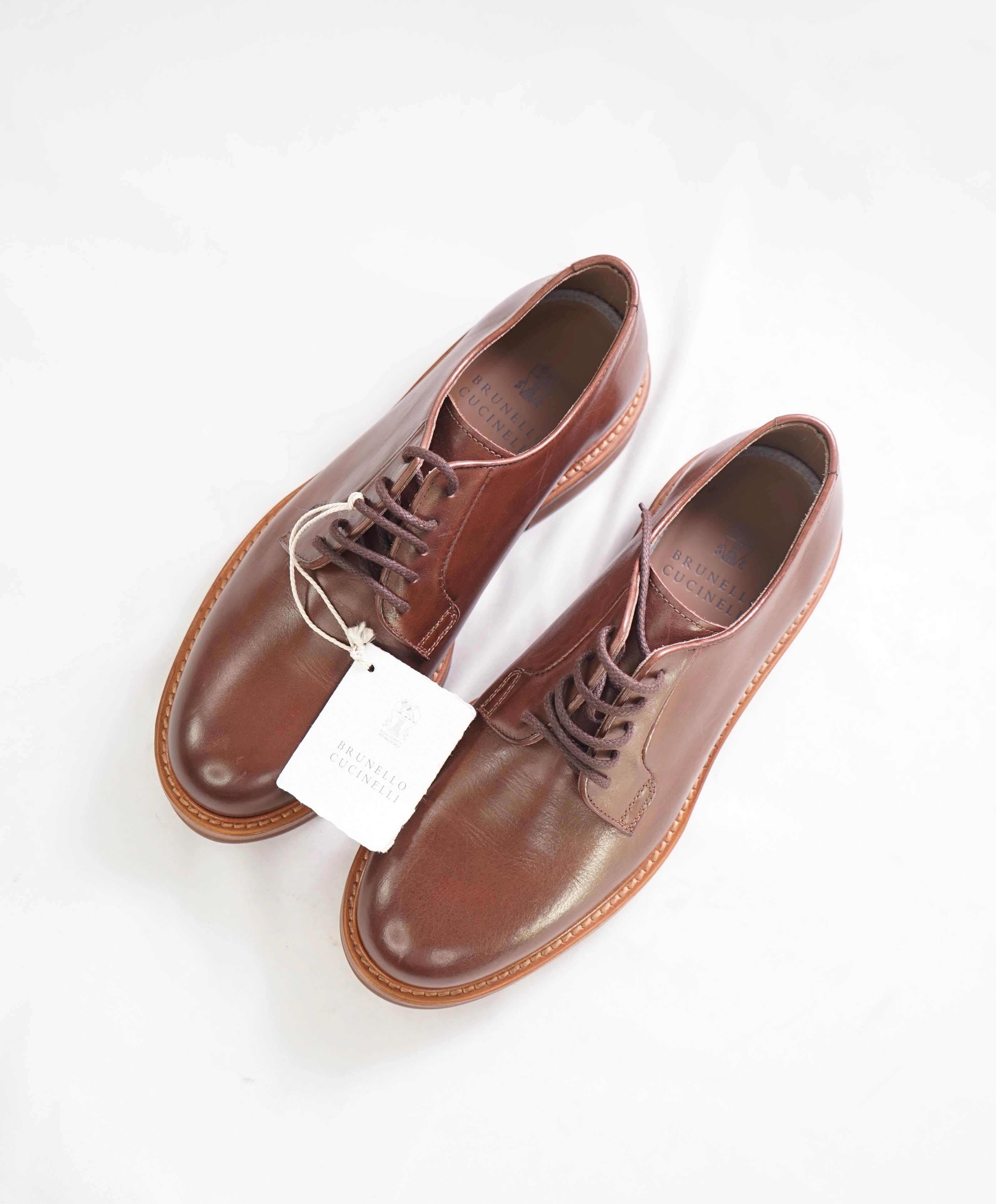 $1,195 BRUNELLO CUCINELLI - Brown Leather Derby Lace-Up Shoes - 8 US (41EU)